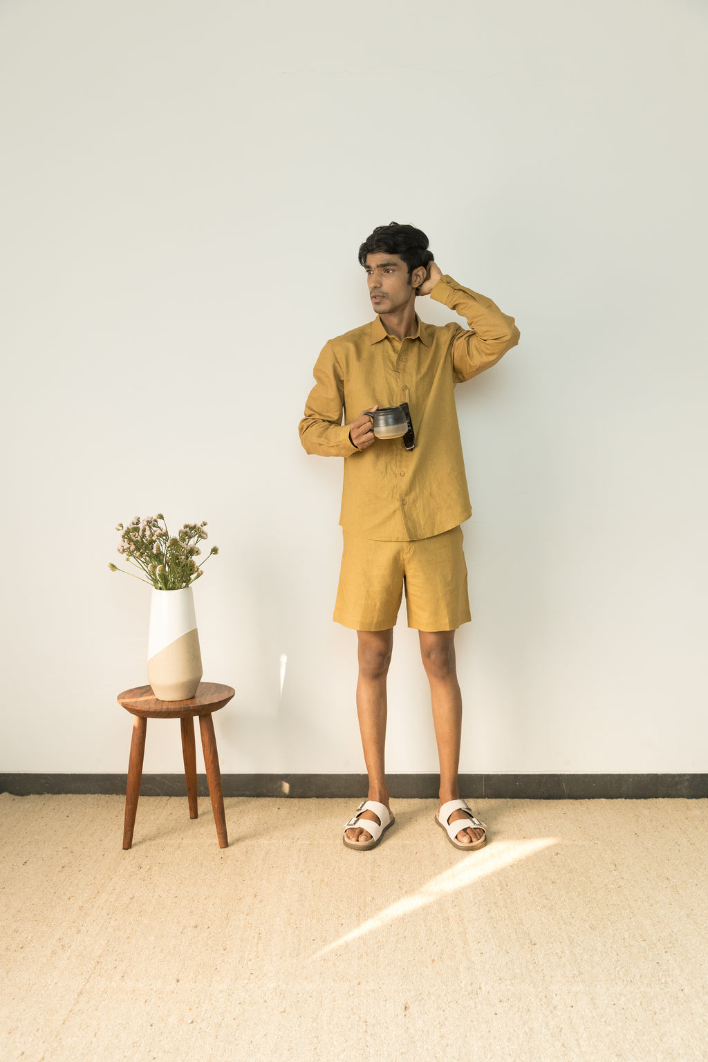 Yellow Cotton Shirt by Anushé Pirani with Best Selling, Birthday Collection, Casual Wear, Console Collection List, Cotton, Cotton Hemp, For Him, Handwoven, Hemp, Men Shirts, Menswear, Regular Fit, Review September 2025, Shibumi by Anushe Pirani, Shirts, Solids, Tops, Yellow at in.kamakhyaa.com for sustainable fashion