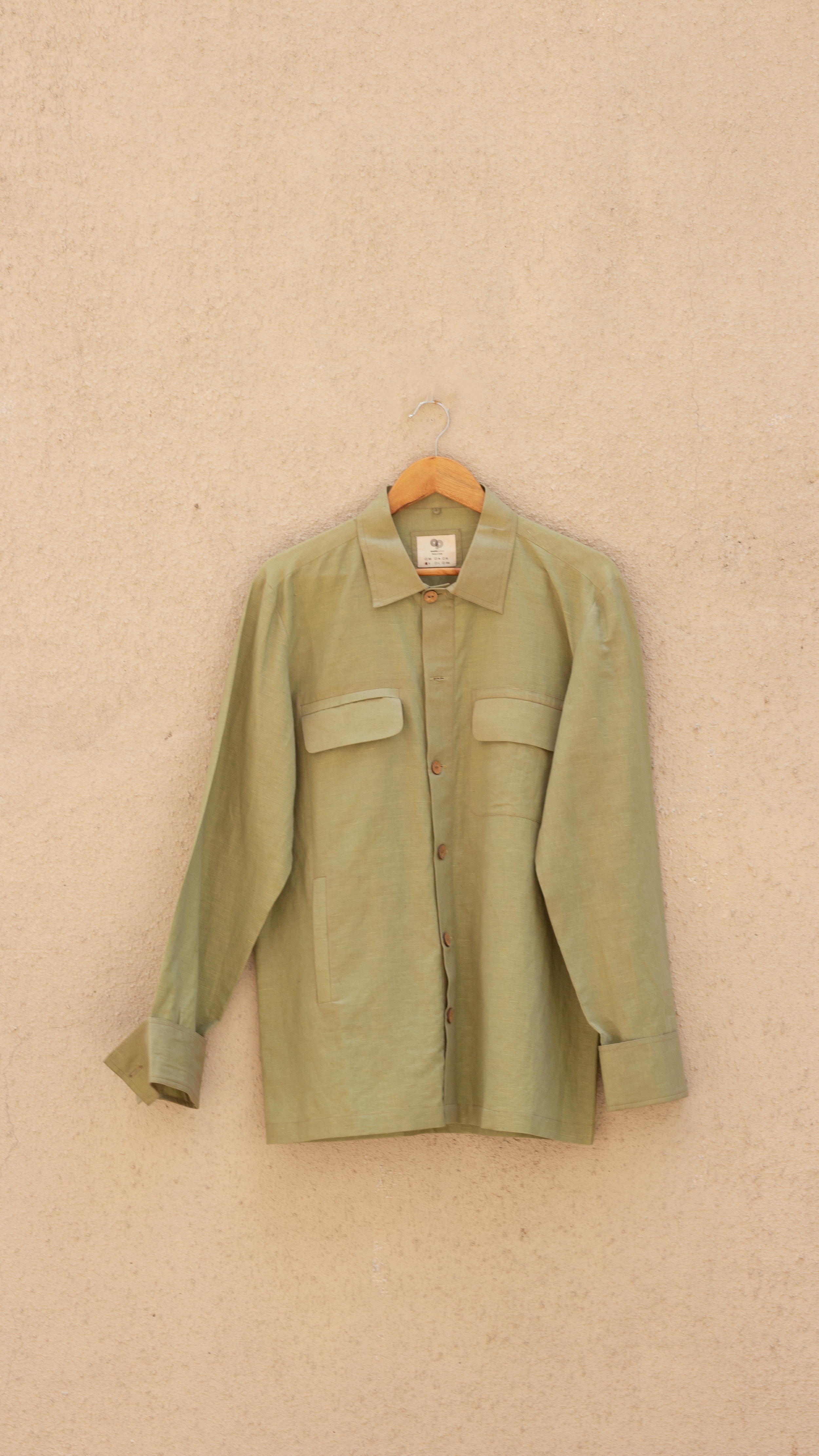 Green Utility Shirt by Anushé Pirani with Birthday Collection, Casual Wear, Console Collection List, Cotton, Cotton Hemp, Green, Handwoven, Hemp, Office Formals, Overlays, Relaxed Fit, Review September 2025, Shibumi by Anushe Pirani, Shirt, Shirts, Solids, Womenswear at in.kamakhyaa.com for sustainable fashion