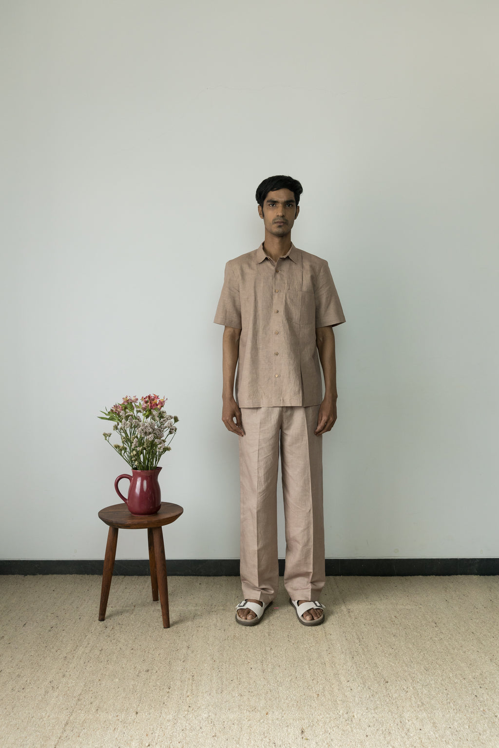 Straight-Leg Beige Pants by Anushé Pirani with Blue, Casual Wear, Console Collection List, Cotton, Cotton Hemp, For Him, Handwoven, Hemp, Men Bottoms, Men Pants, Menswear, Regular Fit, Review September 2025, Shibumi by Anushe Pirani, Solids at in.kamakhyaa.com for sustainable fashion