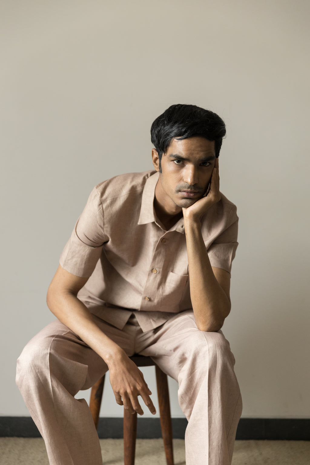 Straight-Leg Beige Pants by Anushé Pirani with Blue, Casual Wear, Console Collection List, Cotton, Cotton Hemp, For Him, Handwoven, Hemp, Men Bottoms, Men Pants, Menswear, Regular Fit, Review September 2025, Shibumi by Anushe Pirani, Solids at in.kamakhyaa.com for sustainable fashion