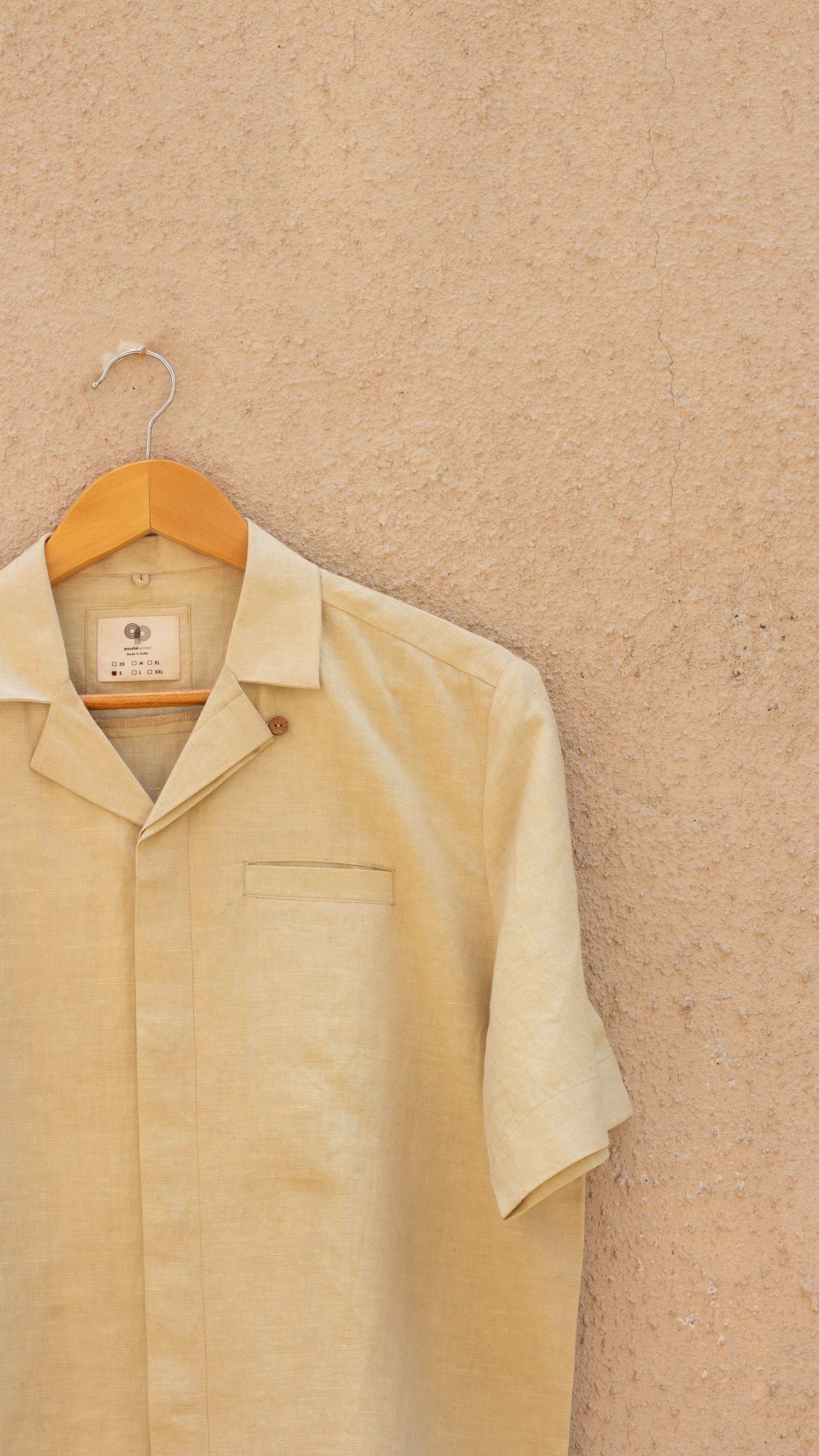 Beige Cotton Shirt by Anushé Pirani with Beige, Birthday Collection, Casual Wear, Console Collection List, Cotton, Cotton Hemp, For Him, Handwoven, Hemp, Men Shirts, Menswear, Regular Fit, Review September 2025, Shibumi by Anushe Pirani, Shirts, Solids, Tops at in.kamakhyaa.com for sustainable fashion