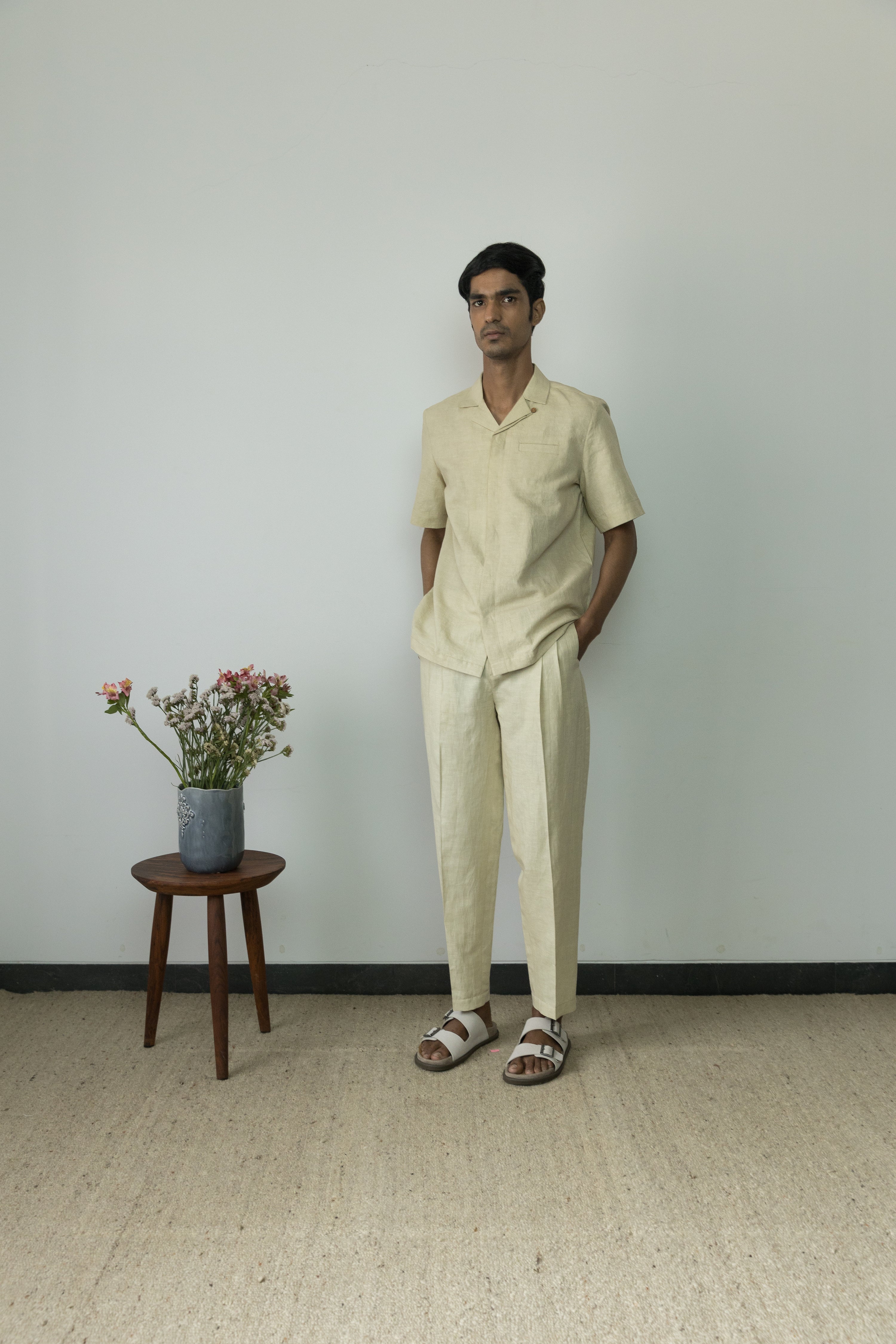 Beige Cotton Shirt by Anushé Pirani with Beige, Birthday Collection, Casual Wear, Console Collection List, Cotton, Cotton Hemp, For Him, Handwoven, Hemp, Men Shirts, Menswear, Regular Fit, Review September 2025, Shibumi by Anushe Pirani, Shirts, Solids, Tops at in.kamakhyaa.com for sustainable fashion