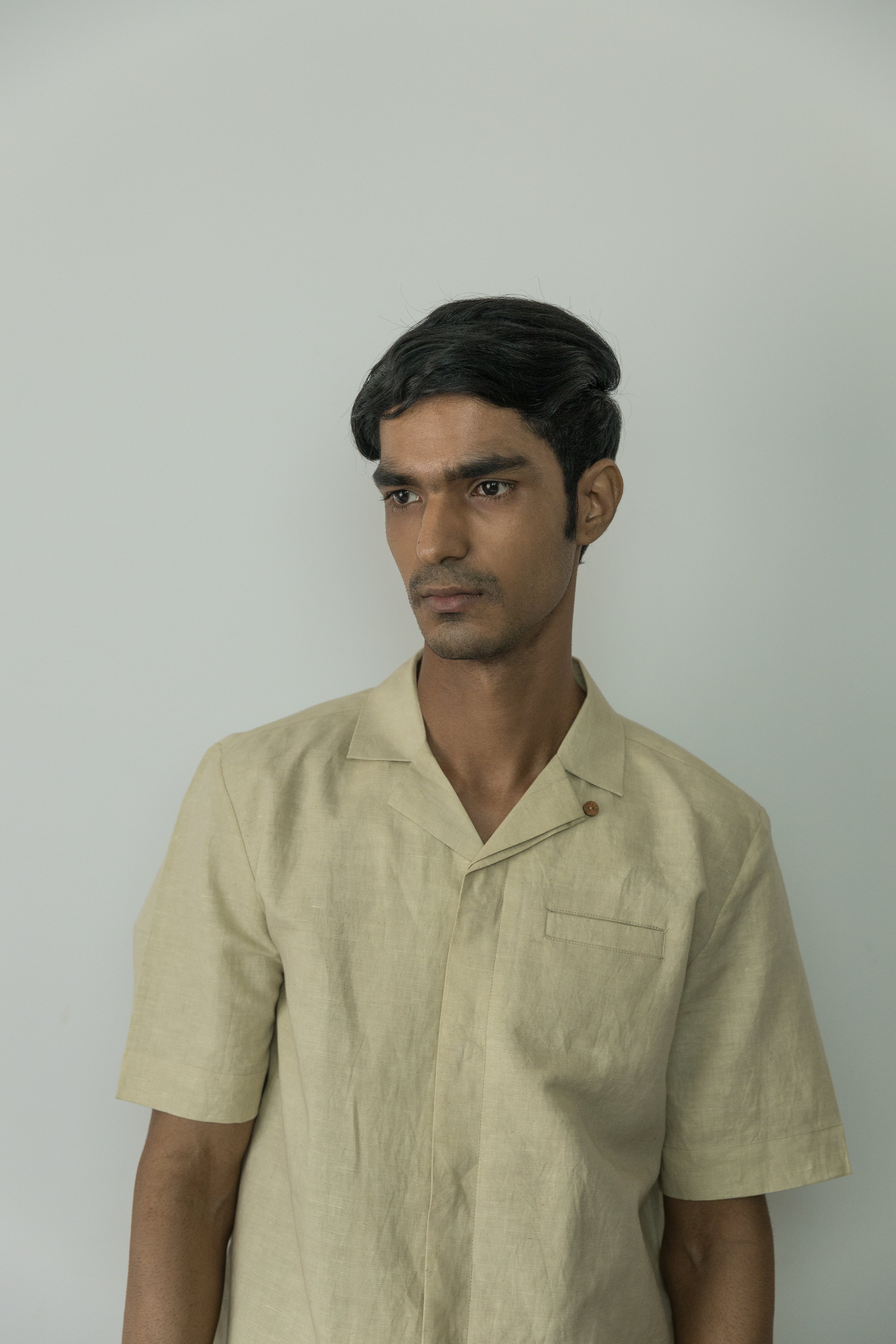 Beige Cotton Shirt by Anushé Pirani with Beige, Birthday Collection, Casual Wear, Console Collection List, Cotton, Cotton Hemp, For Him, Handwoven, Hemp, Men Shirts, Menswear, Regular Fit, Review September 2025, Shibumi by Anushe Pirani, Shirts, Solids, Tops at in.kamakhyaa.com for sustainable fashion