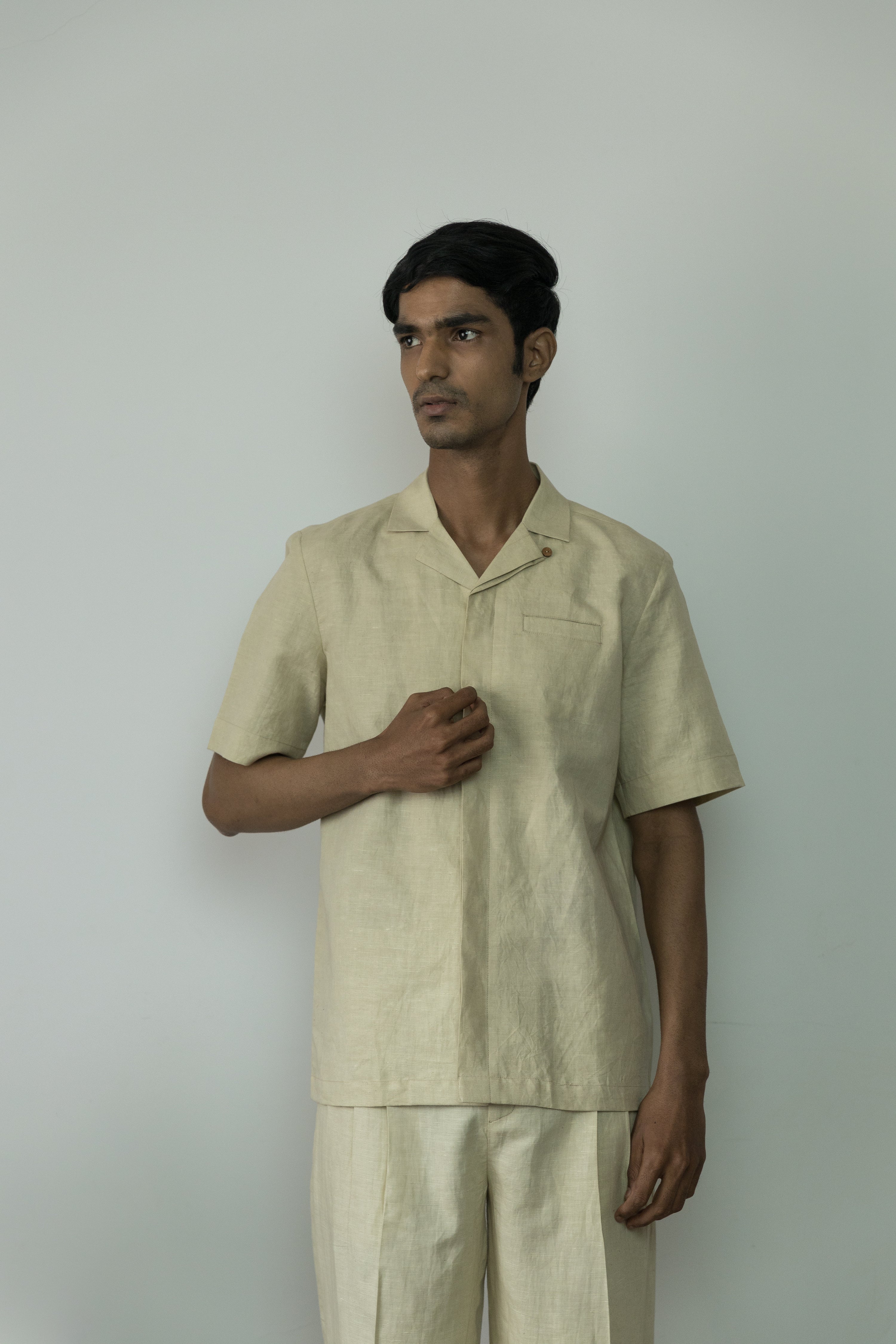 Beige Cotton Shirt by Anushé Pirani with Beige, Birthday Collection, Casual Wear, Console Collection List, Cotton, Cotton Hemp, For Him, Handwoven, Hemp, Men Shirts, Menswear, Regular Fit, Review September 2025, Shibumi by Anushe Pirani, Shirts, Solids, Tops at in.kamakhyaa.com for sustainable fashion