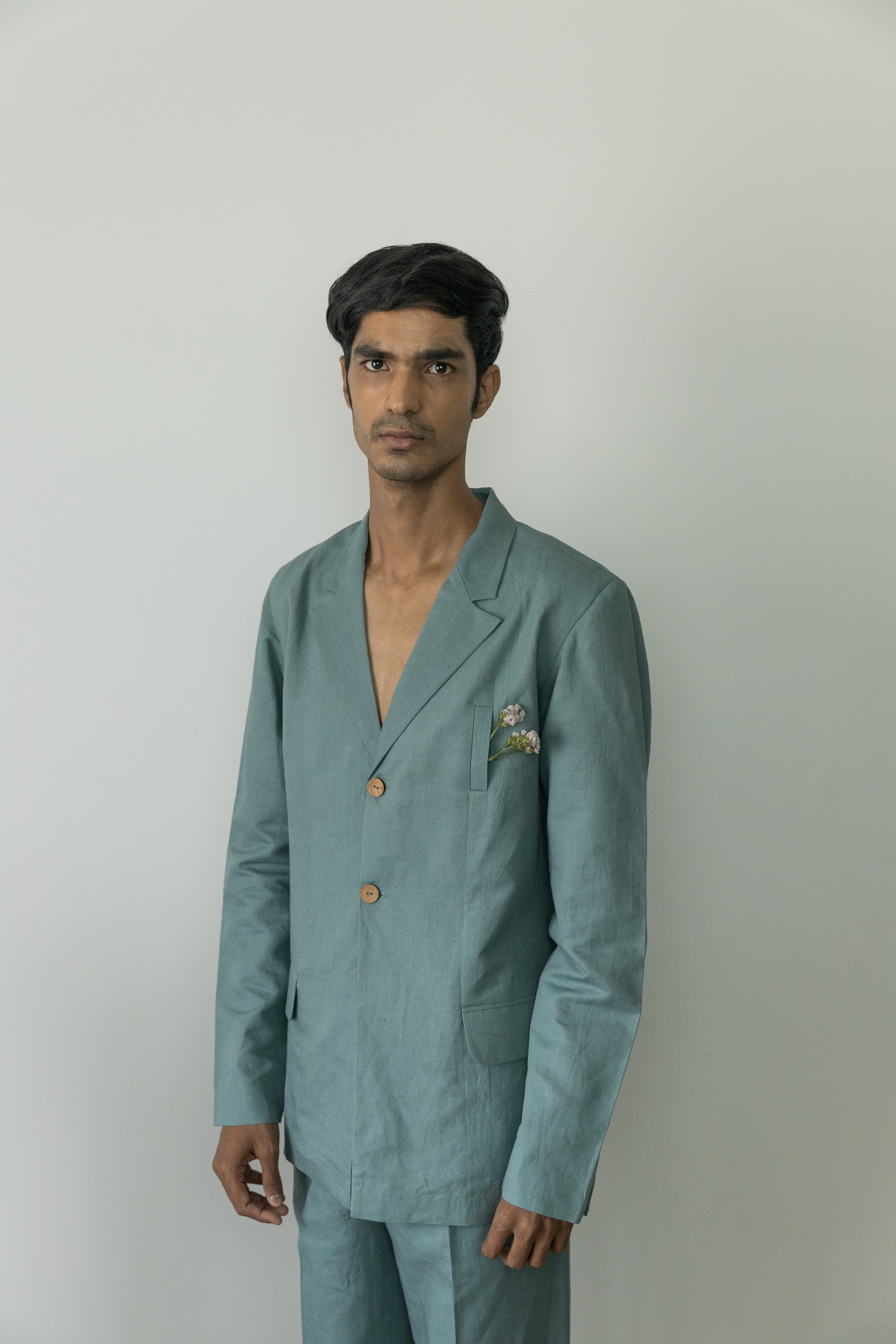 Blue Blazer by Anushé Pirani with Blazers, Blue, Casual Wear, Console Collection List, Cotton, Cotton Hemp, Handwoven, Hemp, Men Blazers, Men Overlays, Menswear, Regular Fit, Review September 2025, Shibumi by Anushe Pirani, Solids, Winter Products at in.kamakhyaa.com for sustainable fashion
