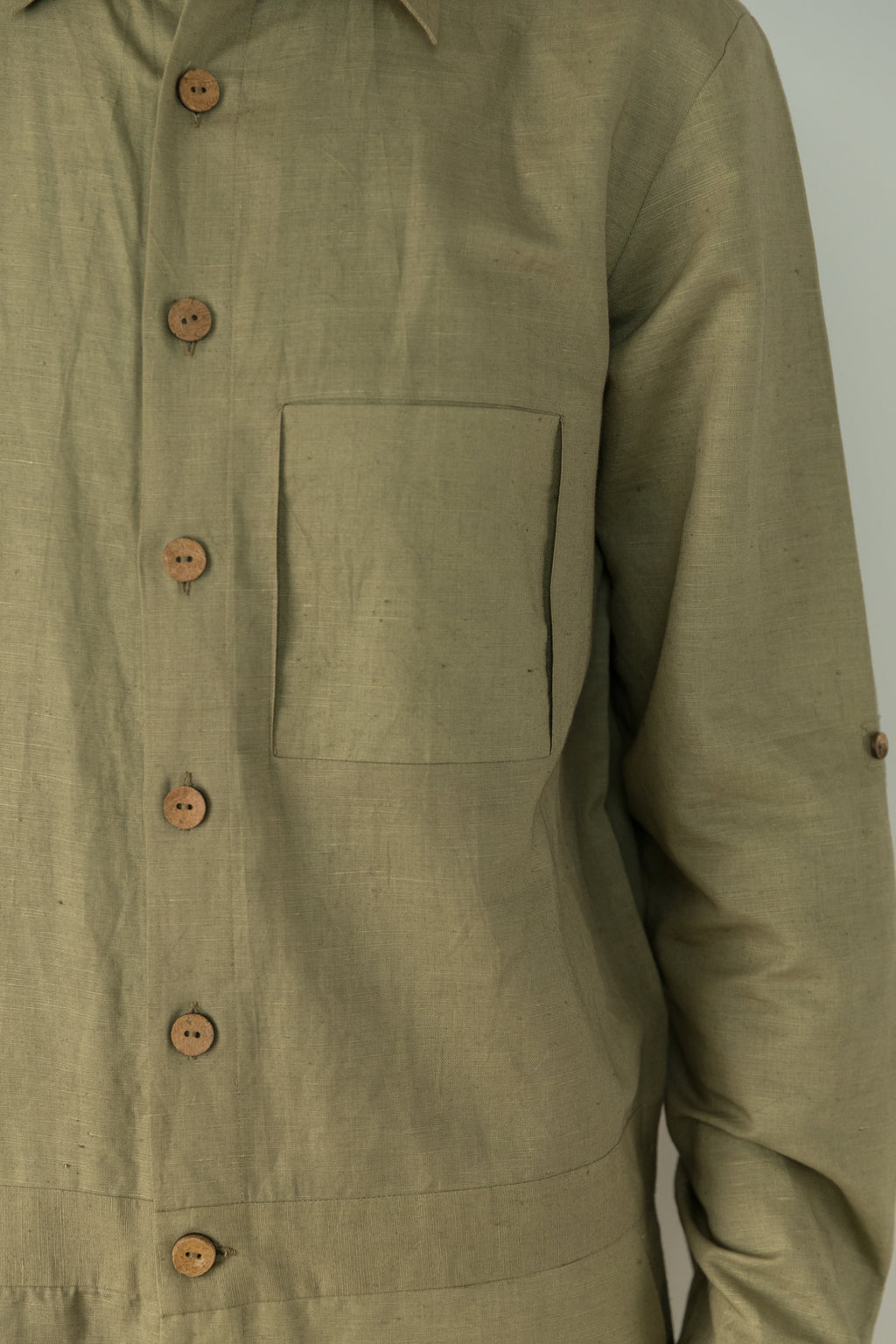 Green Cotton Jumpsuit by Anushé Pirani with Casual Wear, Console Collection List, Cotton, Cotton Hemp, For Him, Green, Handwoven, Hemp, Jumpsuits, Menswear, Relaxed Fit, Review September 2025, Shibumi by Anushe Pirani, Solids, Unisex at in.kamakhyaa.com for sustainable fashion