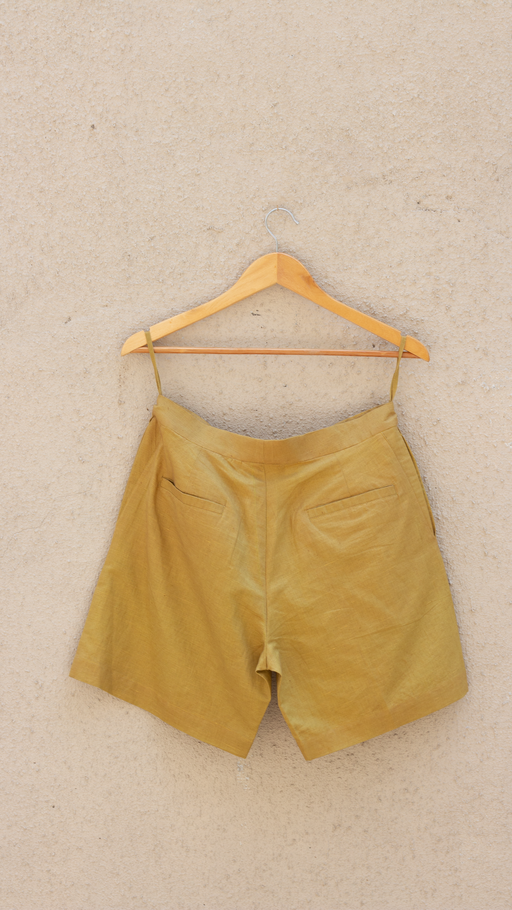 Yellow Cotton Shorts by Anushé Pirani with Casual Wear, Console Collection List, Cotton, Cotton Hemp, For Him, For Siblings, Handwoven, Hemp, Men Bottoms, Men Shorts, Menswear, Regular Fit, Review September 2025, Shibumi by Anushe Pirani, Shorts, Solids, Yellow at in.kamakhyaa.com for sustainable fashion