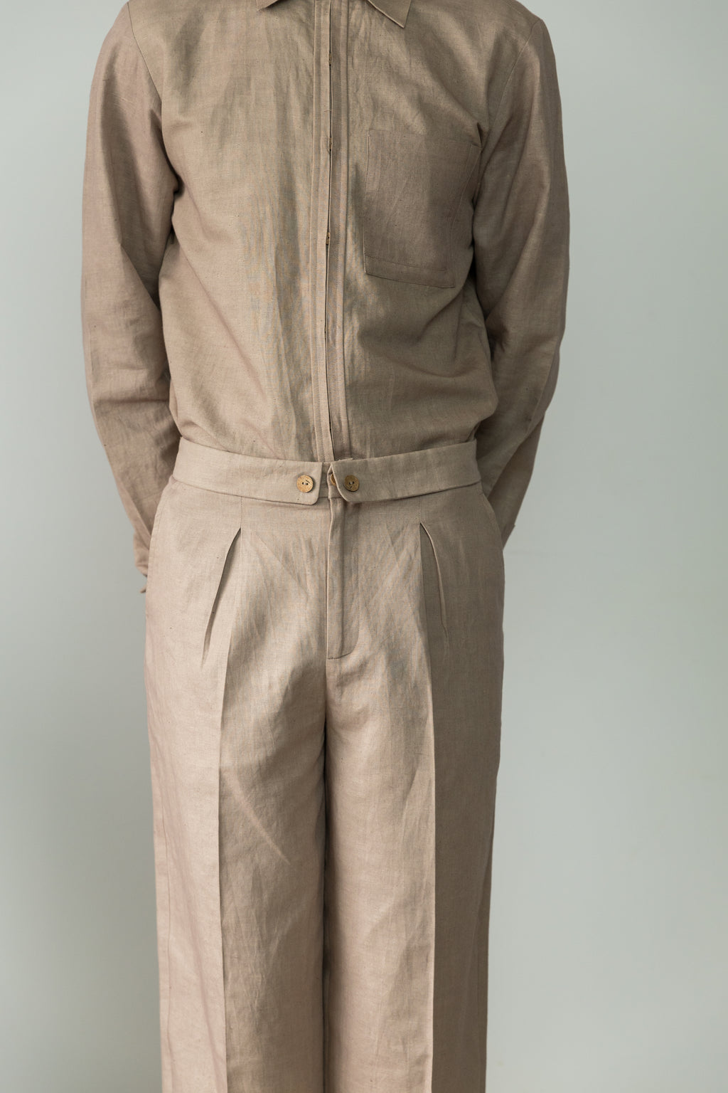 Straight-Leg Beige Pants by Anushé Pirani with Blue, Casual Wear, Console Collection List, Cotton, Cotton Hemp, For Him, Handwoven, Hemp, Men Bottoms, Men Pants, Menswear, Regular Fit, Review September 2025, Shibumi by Anushe Pirani, Solids at in.kamakhyaa.com for sustainable fashion