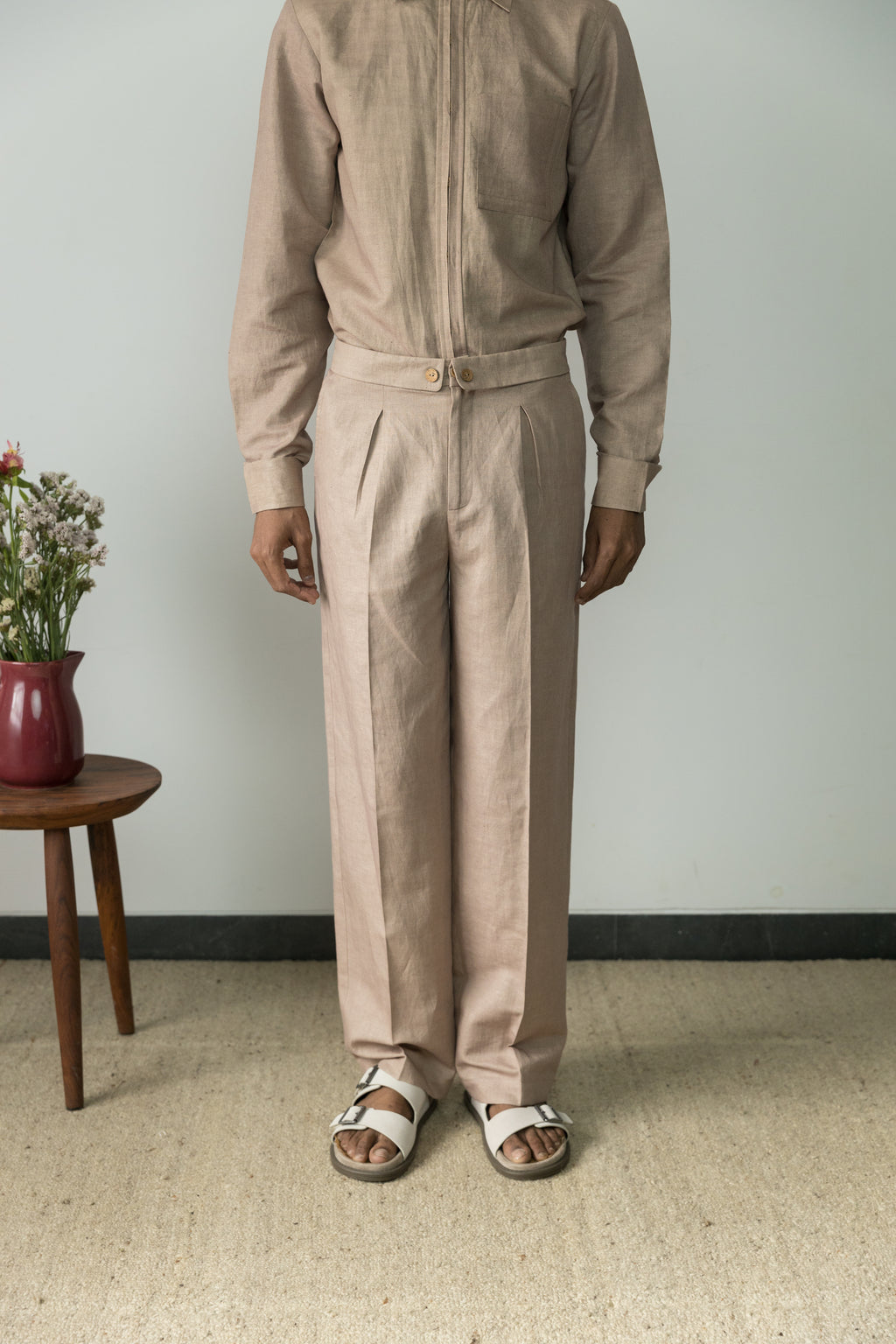 Straight-Leg Beige Pants by Anushé Pirani with Blue, Casual Wear, Console Collection List, Cotton, Cotton Hemp, For Him, Handwoven, Hemp, Men Bottoms, Men Pants, Menswear, Regular Fit, Review September 2025, Shibumi by Anushe Pirani, Solids at in.kamakhyaa.com for sustainable fashion