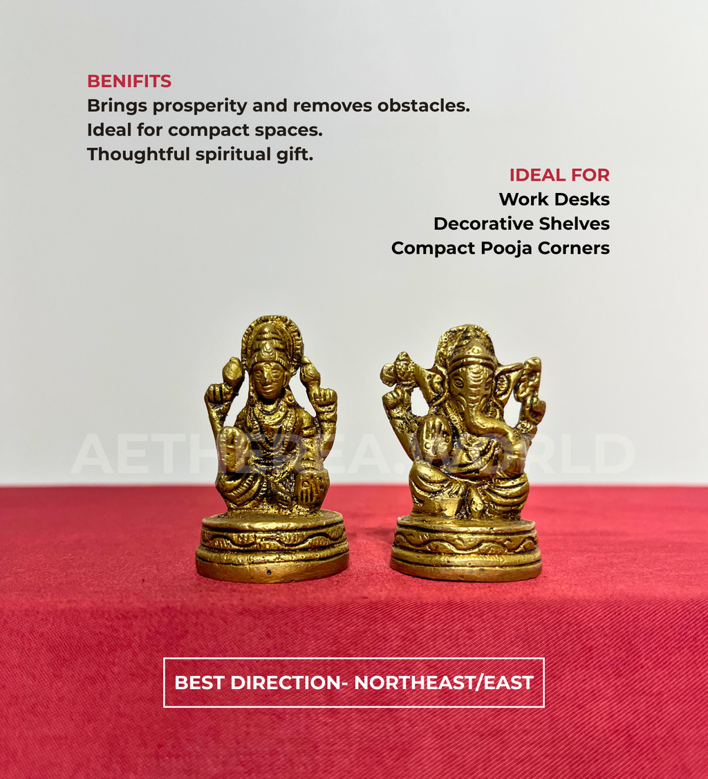 Small Brass Laxmi Ganesh Idol Set – 100% Pure Brass by Aetherea World with God at Kamakhyaa for sustainable fashion