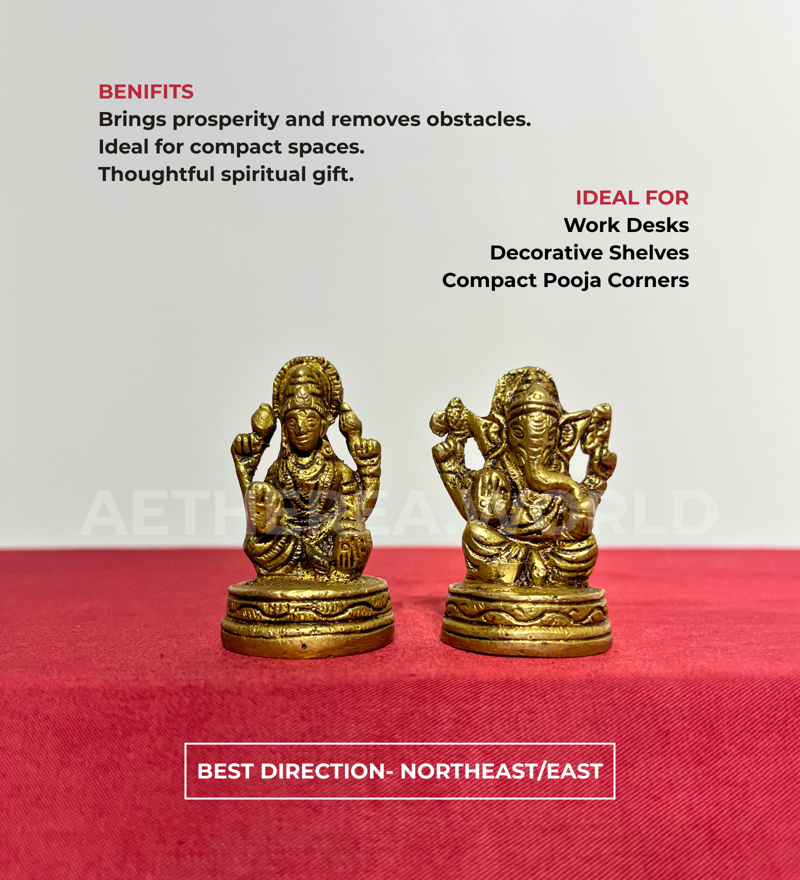 Small Brass Laxmi Ganesh Idol Set – 100% Pure Brass by Aetherea World with God at Kamakhyaa for sustainable fashion