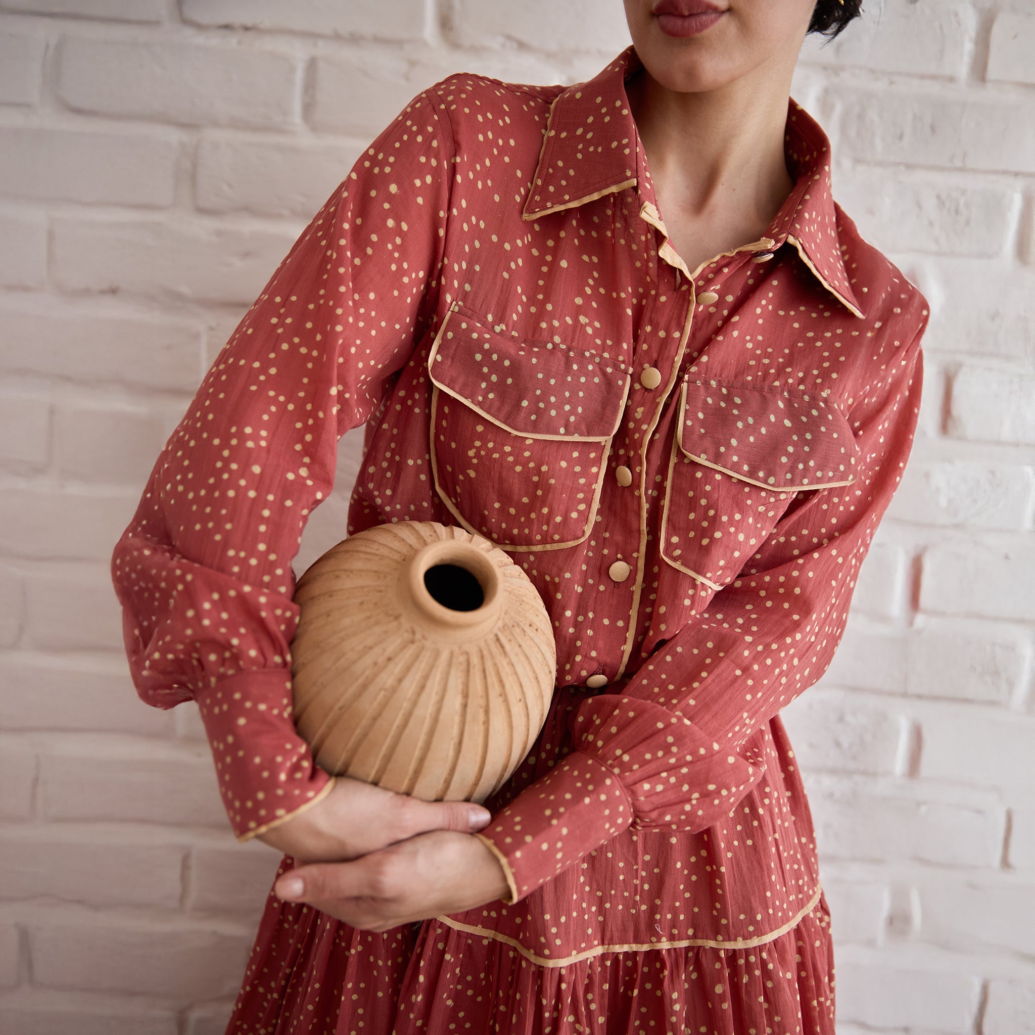 Rose Meadow Shirt by Taro with Artisan made, Cotton Mulmul, Whispers of Summer by Taro at Kamakhyaa for sustainable fashion