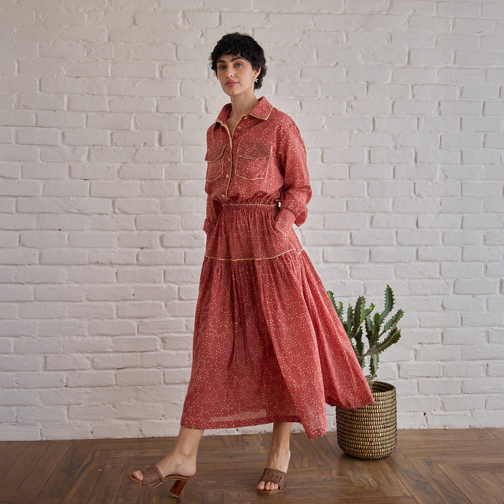 Rose Meadow Skirt by Taro with Artisan made, Cotton Mulmul, Whispers of Summer by Taro at Kamakhyaa for sustainable fashion