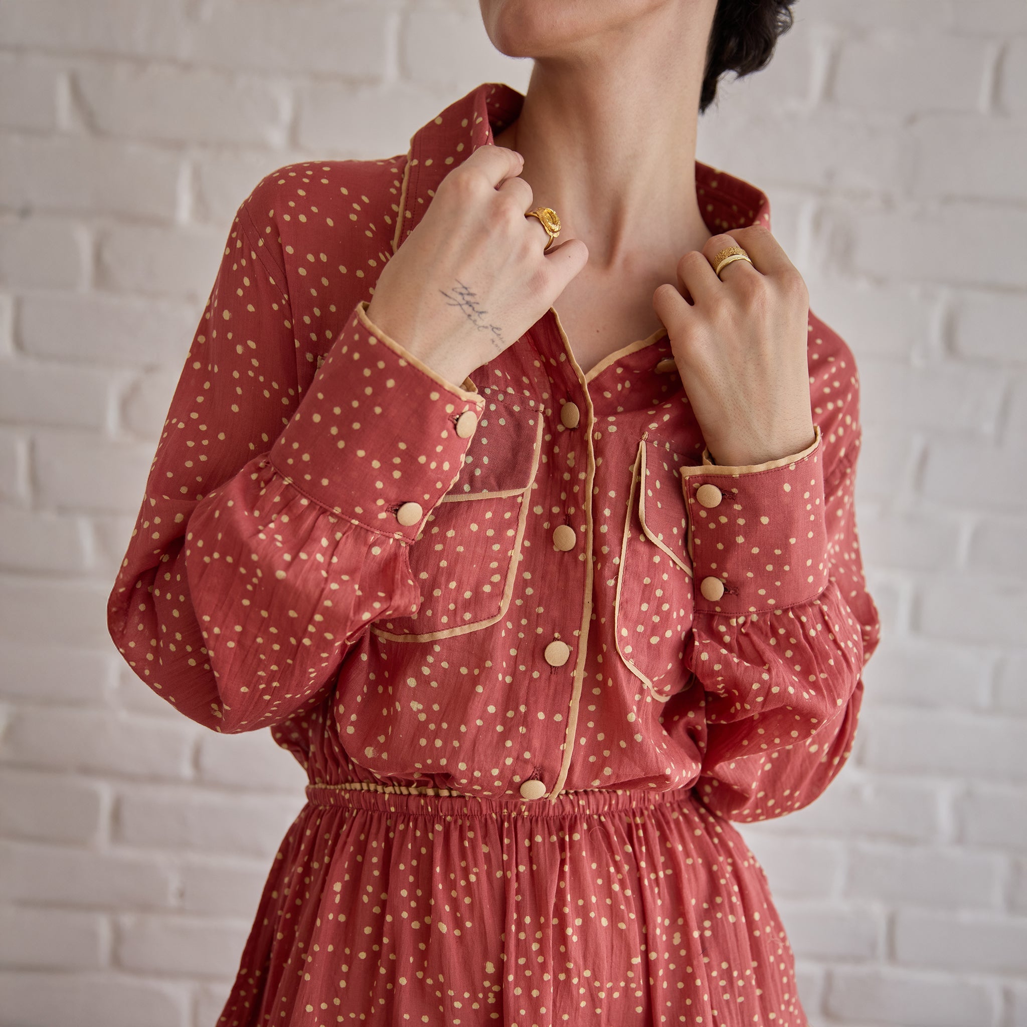 Rose Meadow Shirt by Taro with Artisan made, Cotton Mulmul, Whispers of Summer by Taro at Kamakhyaa for sustainable fashion