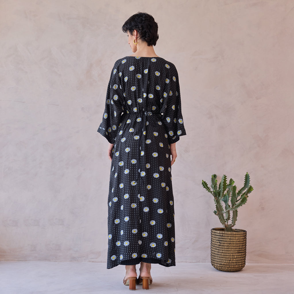 Daisy Drift Kaftan Dress by Taro with Artisan made, hand woven, Indie Bloom by Taro at Kamakhyaa for sustainable fashion