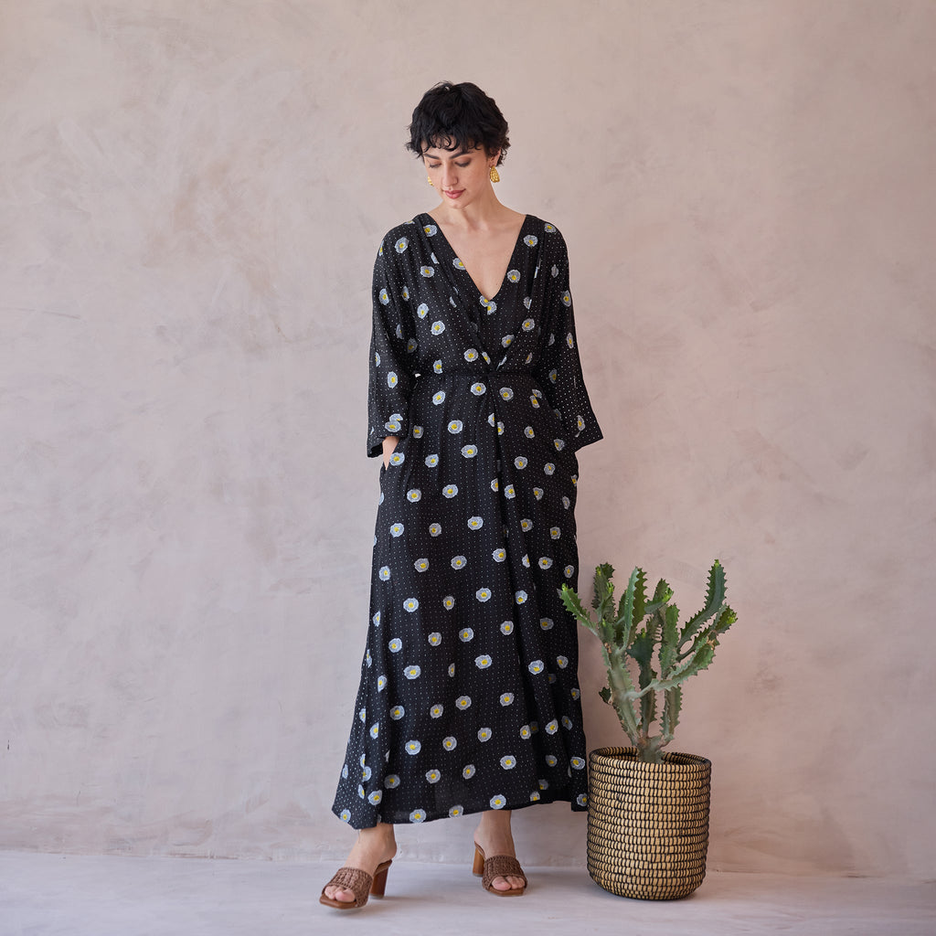 Daisy Drift Kaftan Dress by Taro with Artisan made, hand woven, Indie Bloom by Taro at Kamakhyaa for sustainable fashion