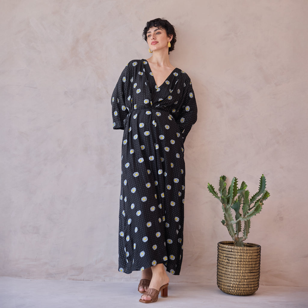 Daisy Drift Kaftan Dress by Taro with Artisan made, hand woven, Indie Bloom by Taro at Kamakhyaa for sustainable fashion