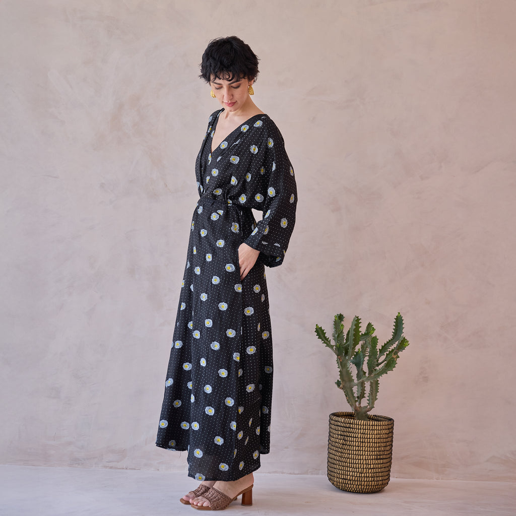 Daisy Drift Kaftan Dress by Taro with Artisan made, hand woven, Indie Bloom by Taro at Kamakhyaa for sustainable fashion