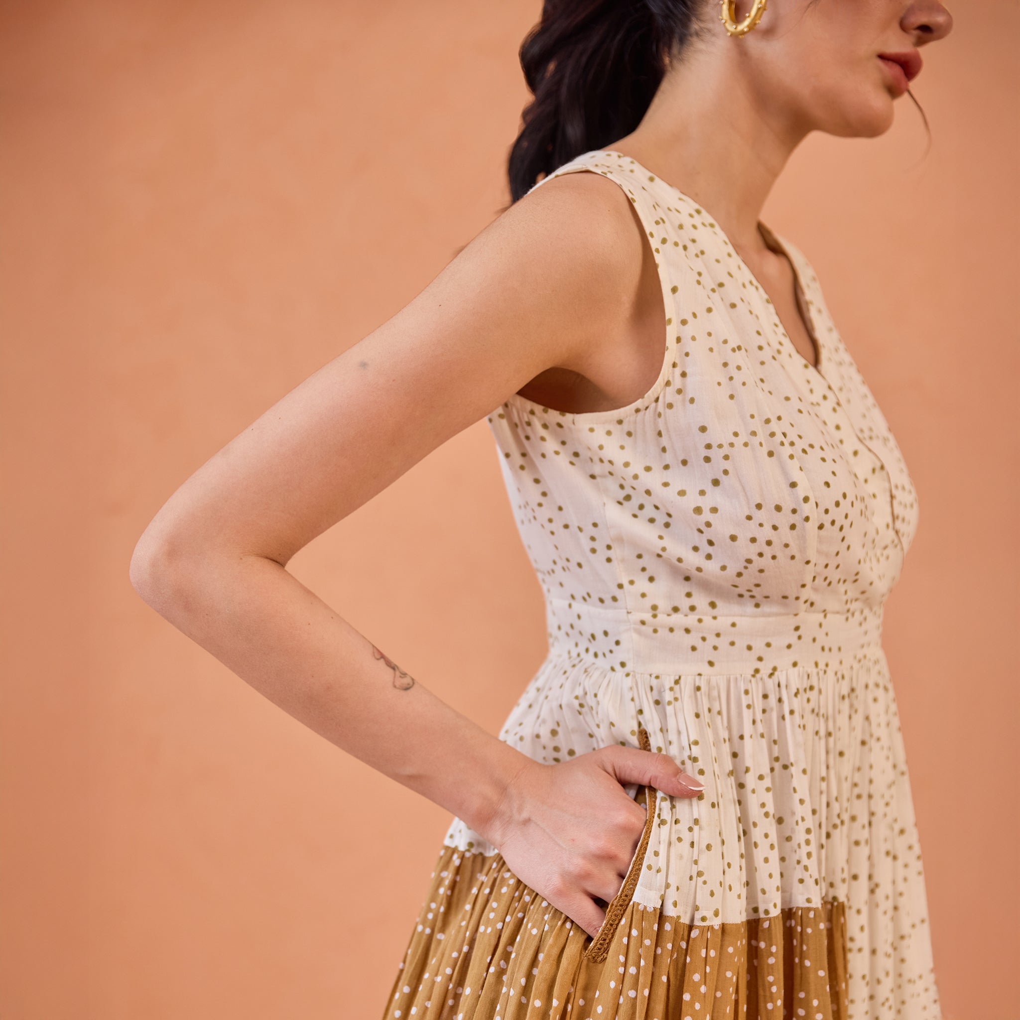 Coconut Dust by Taro with Artisan made, Cotton Mulmul, Whispers of Summer by Taro at Kamakhyaa for sustainable fashion