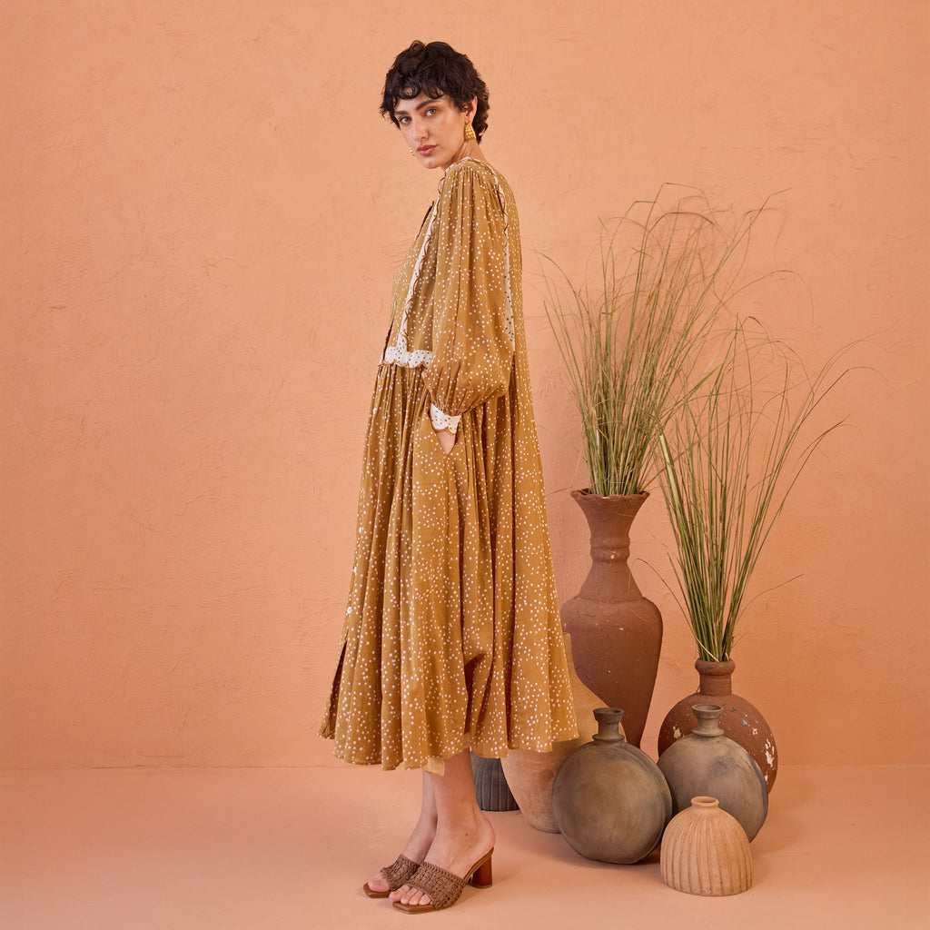 Marigold Breeze by Taro with Artisan made, Cotton Mulmul, Whispers of Summer by Taro at Kamakhyaa for sustainable fashion