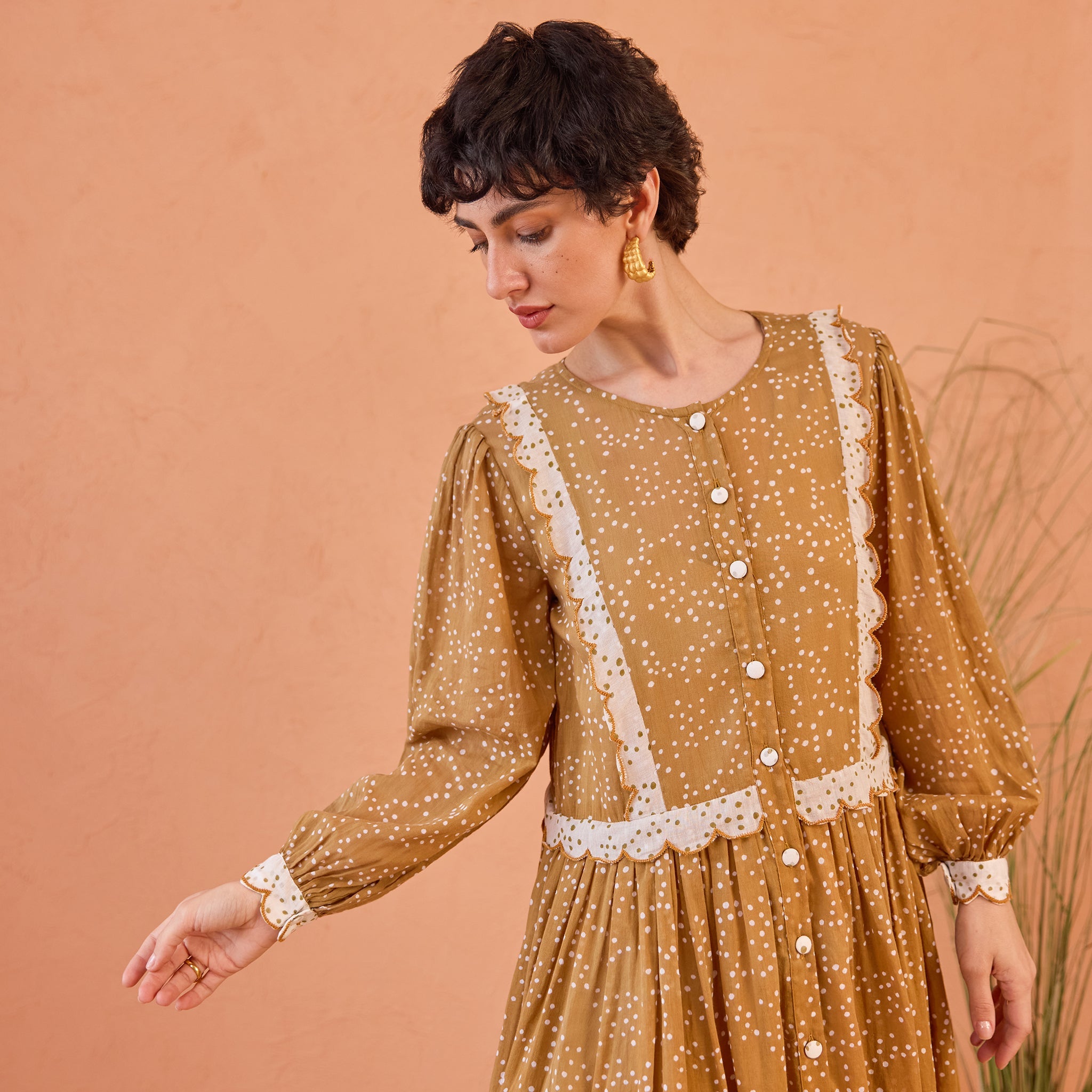 Marigold Breeze by Taro with Artisan made, Cotton Mulmul, Whispers of Summer by Taro at Kamakhyaa for sustainable fashion