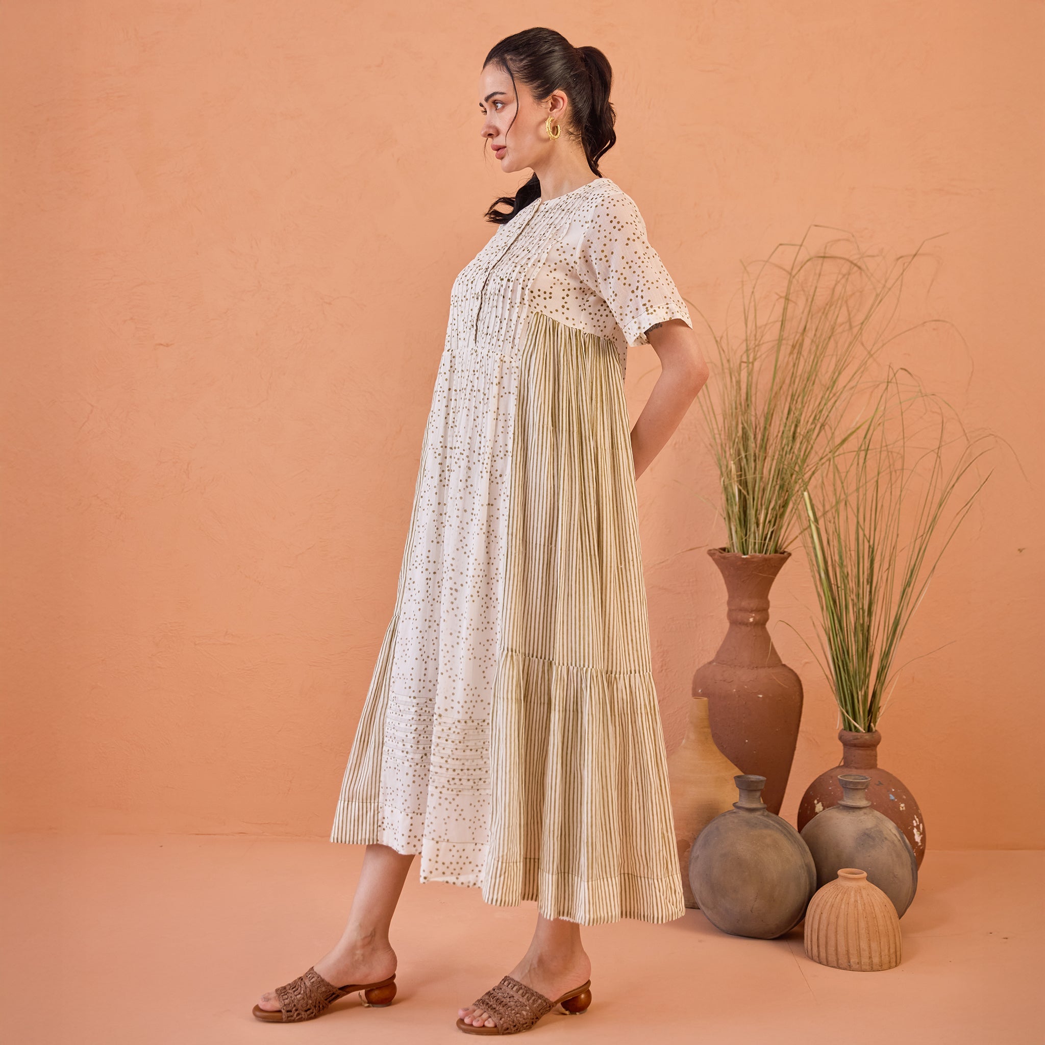 Mossy Mist by Taro with Artisan made, Cotton Mulmul, Whispers of Summer by Taro at Kamakhyaa for sustainable fashion
