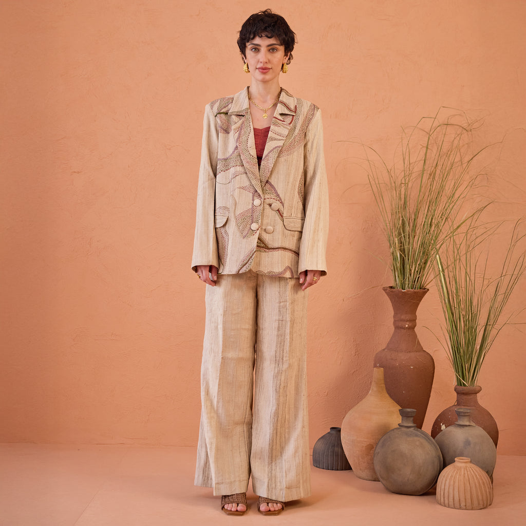 Heritage Hue by The Loom Art with Artisan made, Beige, Co-ord sets, Eco friendly, Eri Silk, Fluer De Code by The Loom Art, Hand embroidered, Handwoven, Kantha work at Kamakhyaa for sustainable fashion