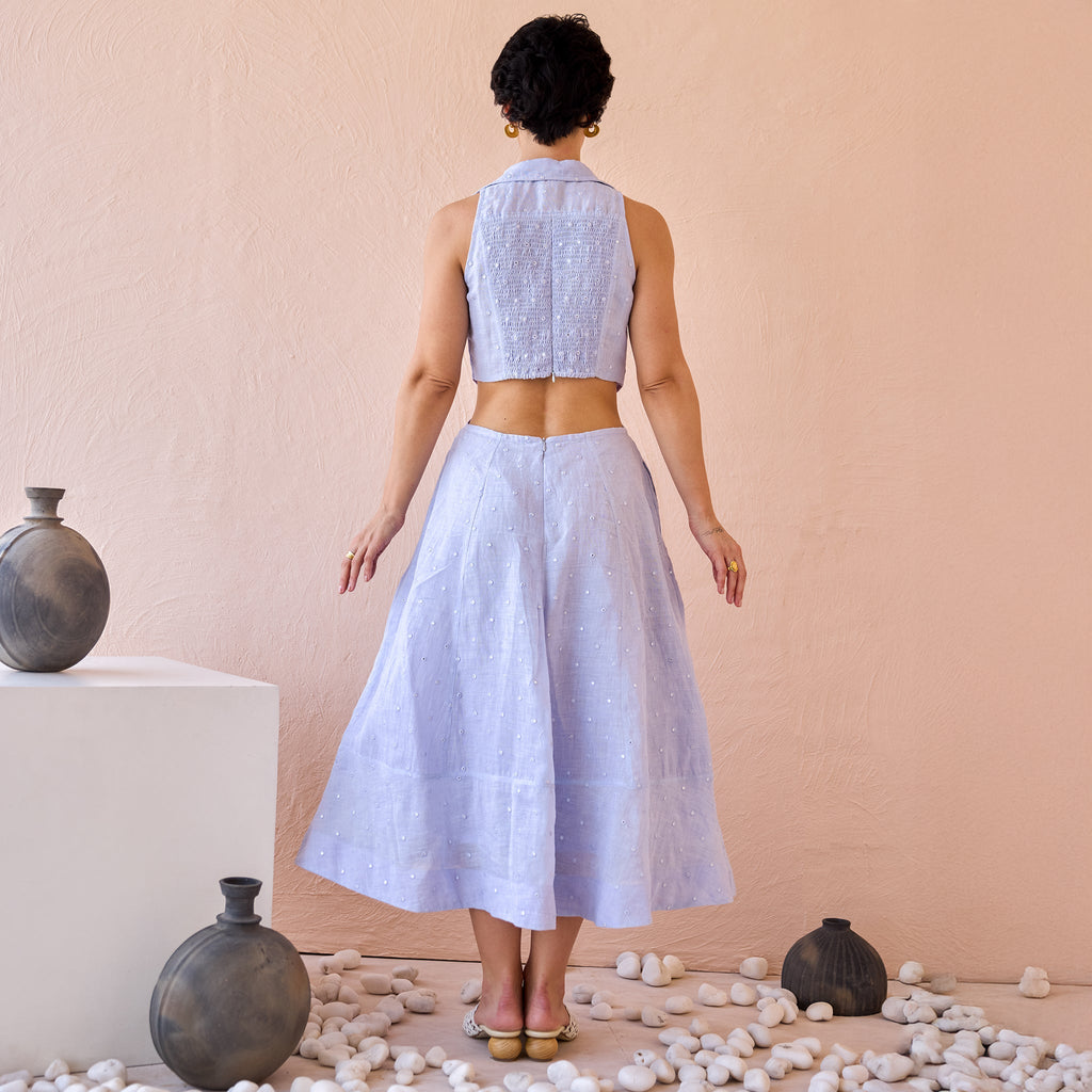 Frost Petal by The Loom Art with Fluer De Code by The Loom Art, Lavender, Linen, Mirror Work, Organic, Sheath Dresses at Kamakhyaa for sustainable fashion