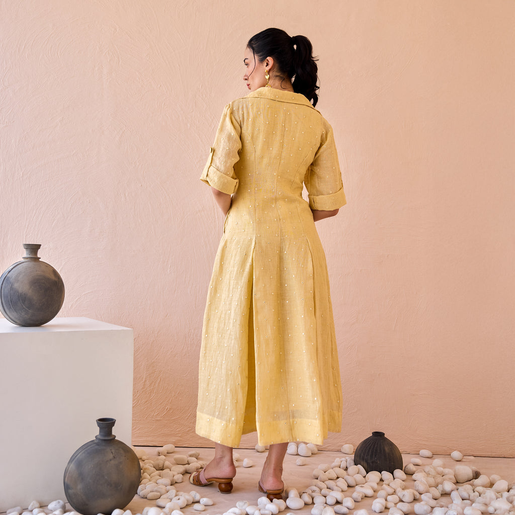 Buttermilk Drift by The Loom Art with Beige, Fluer De Code by The Loom Art, Linen, Mirror Work at Kamakhyaa for sustainable fashion