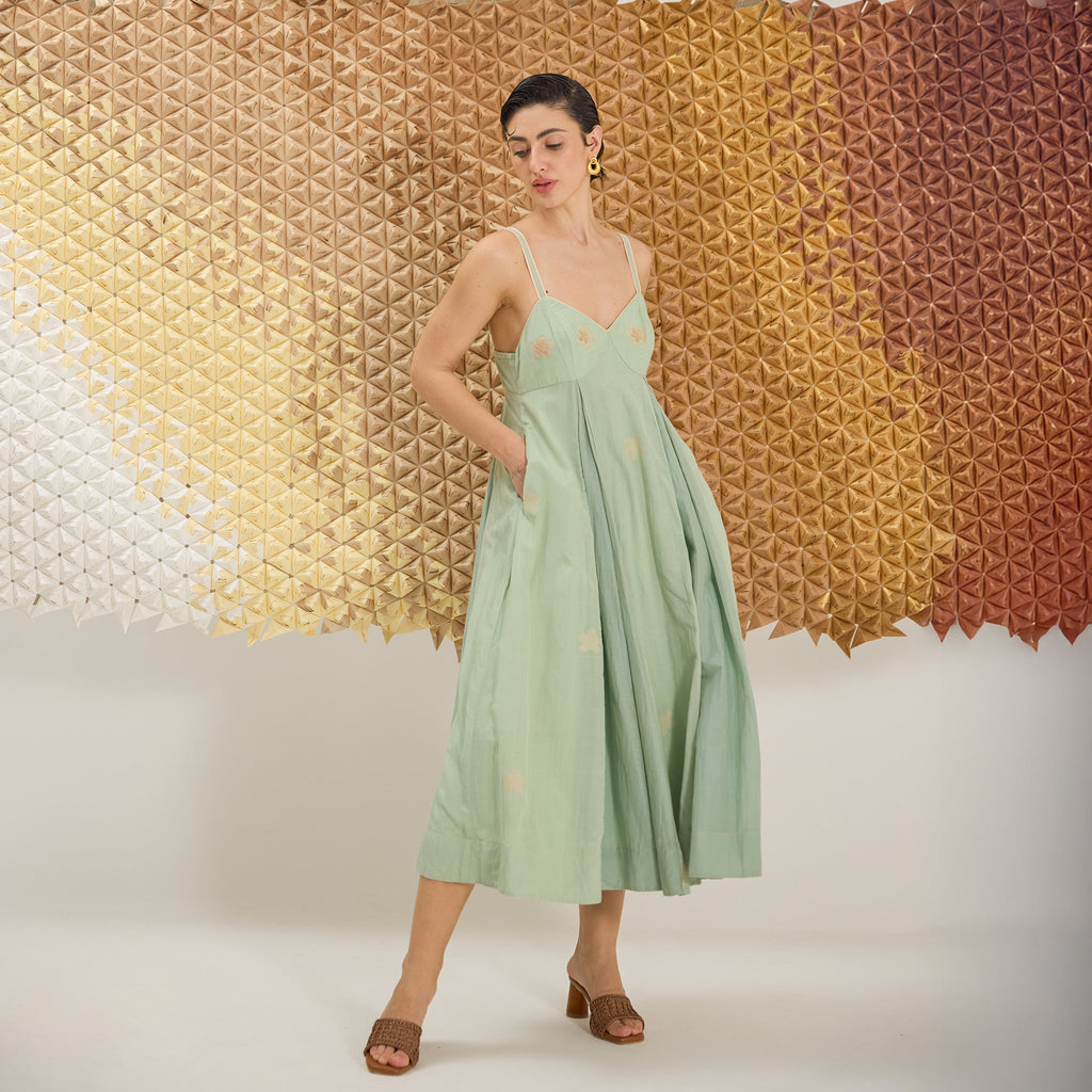 Green Clover by The Loom Art with Fluer De Code by The Loom Art, French Knots, Green, Handwoven Cotton Silk at Kamakhyaa for sustainable fashion