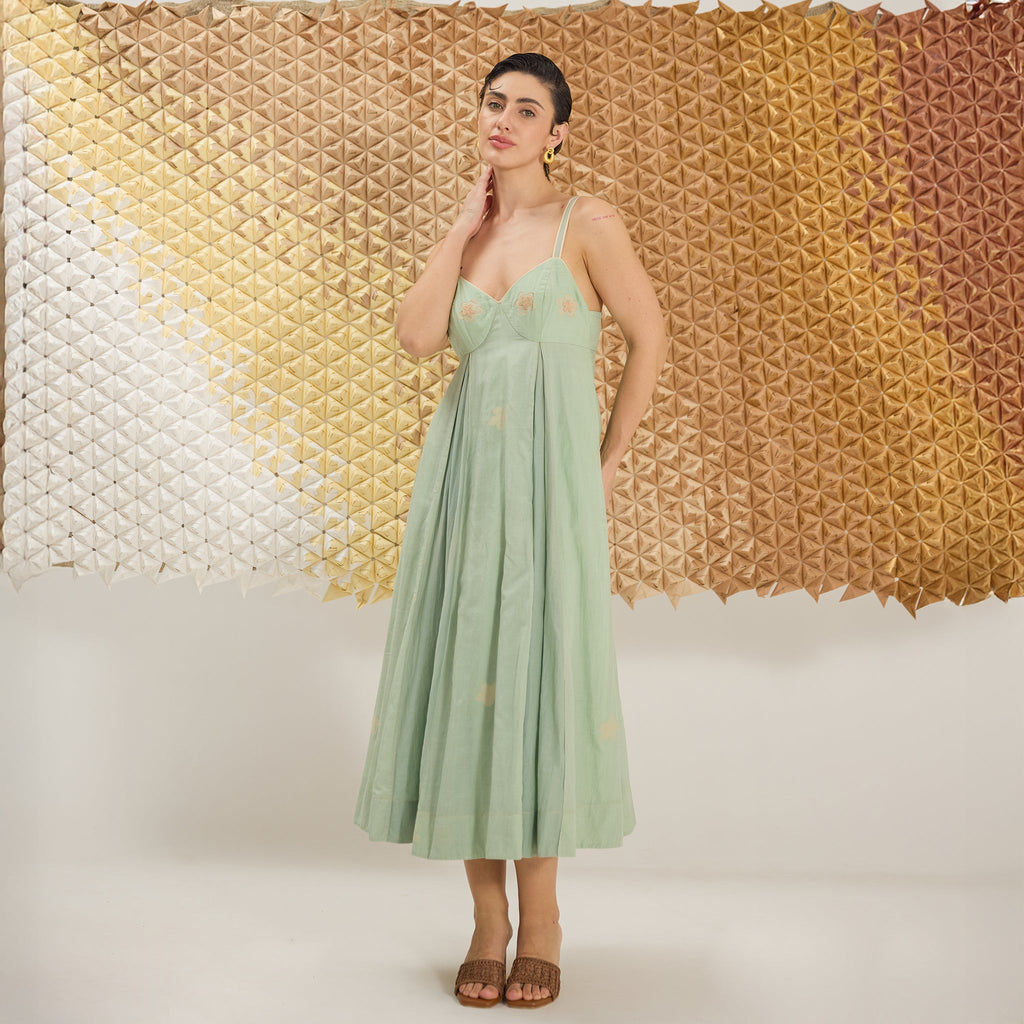 Green Clover by The Loom Art with Fluer De Code by The Loom Art, French Knots, Green, Handwoven Cotton Silk at Kamakhyaa for sustainable fashion