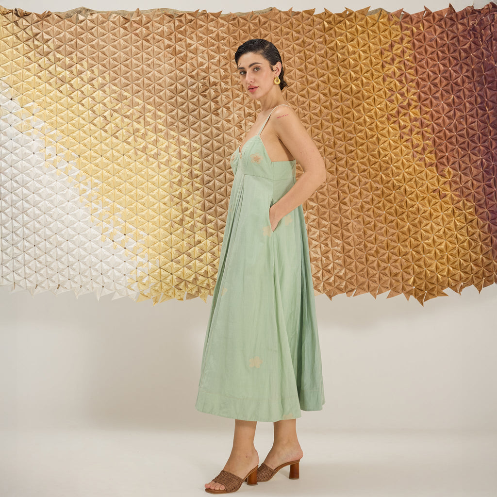 Green Clover by The Loom Art with Fluer De Code by The Loom Art, French Knots, Green, Handwoven Cotton Silk at Kamakhyaa for sustainable fashion