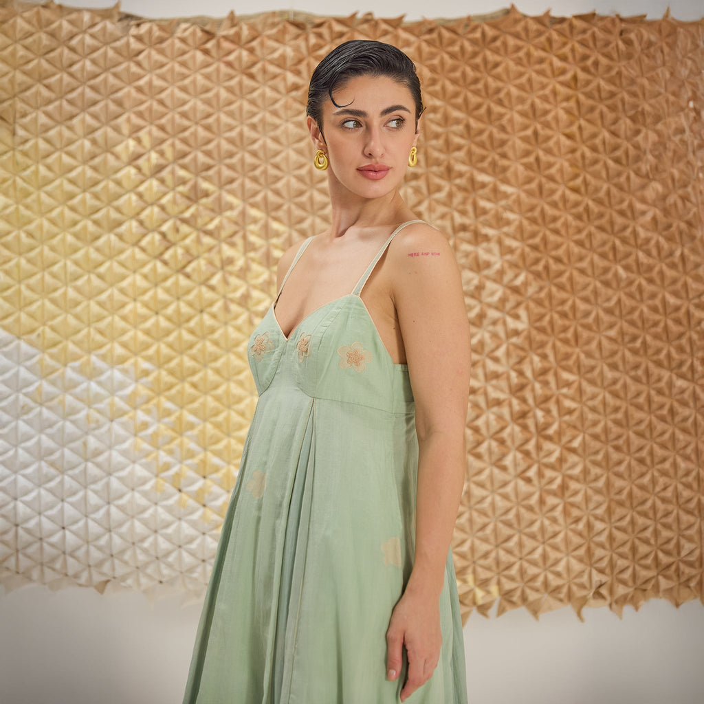 Green Clover by The Loom Art with Fluer De Code by The Loom Art, French Knots, Green, Handwoven Cotton Silk at Kamakhyaa for sustainable fashion