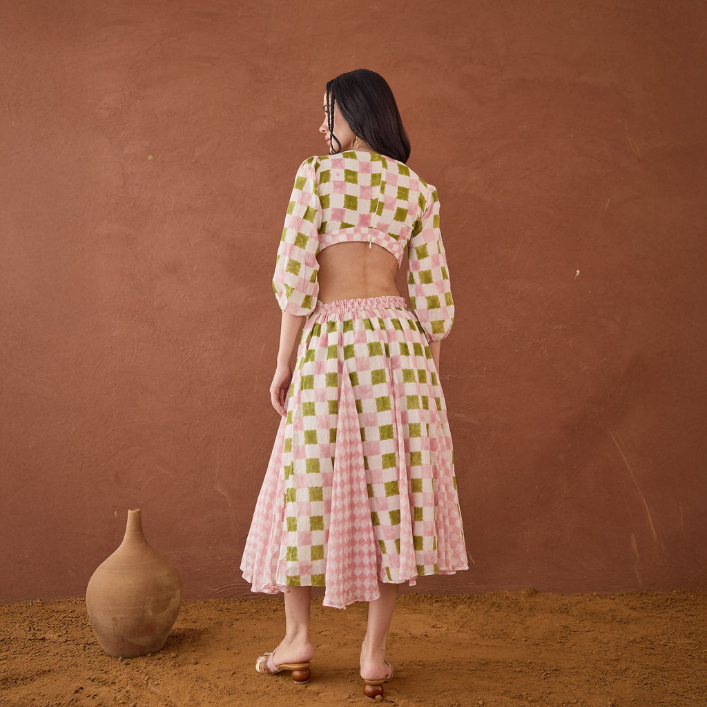 Gardenia Gingham by Taro with Artisan made, Cotton Mulmul, Whispers of Summer by Taro at Kamakhyaa for sustainable fashion