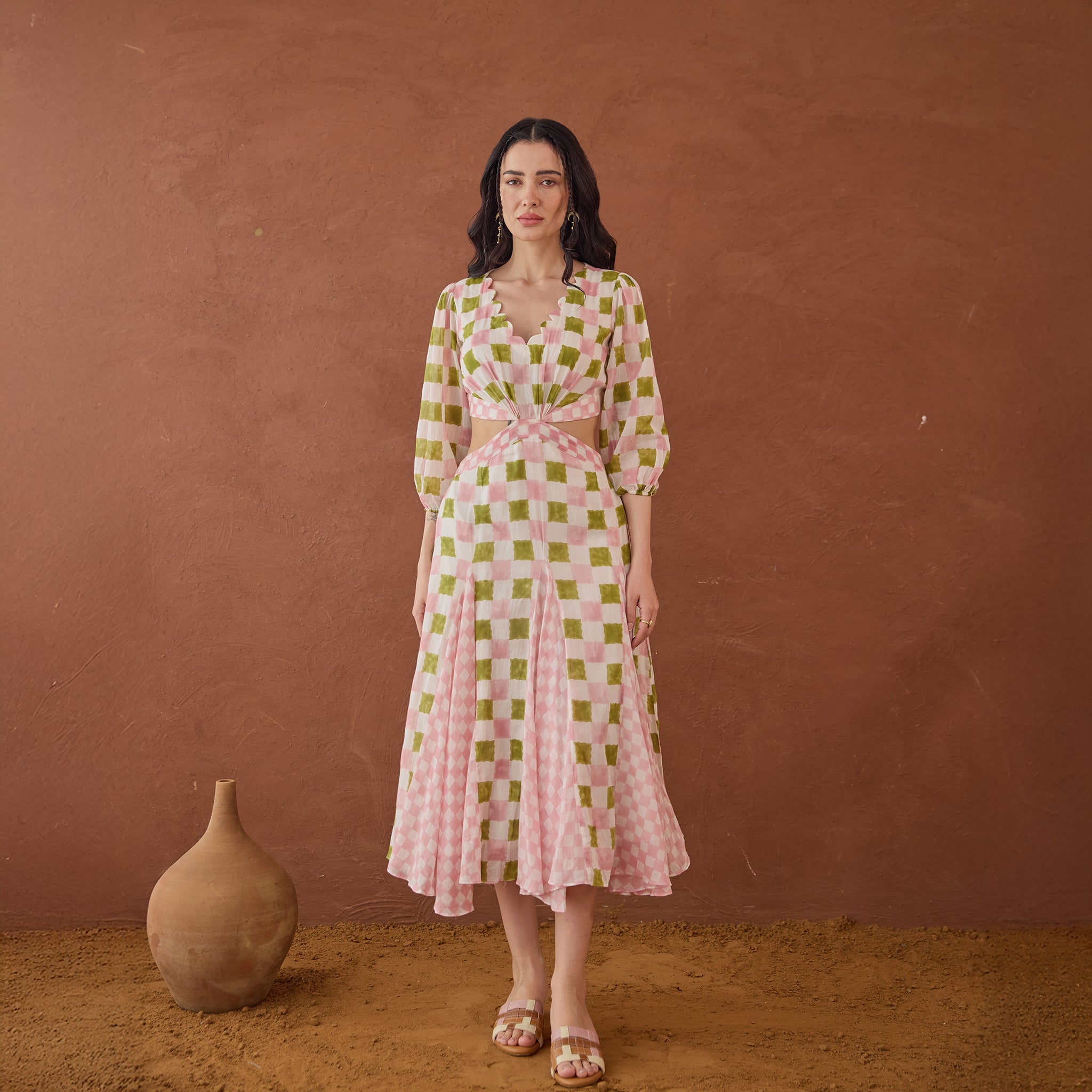 Gardenia Gingham by Taro with Artisan made, Cotton Mulmul, Whispers of Summer by Taro at Kamakhyaa for sustainable fashion