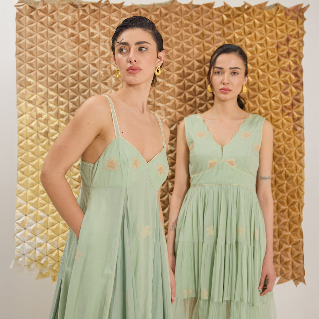 Green Clover by The Loom Art with Fluer De Code by The Loom Art, French Knots, Green, Handwoven Cotton Silk at Kamakhyaa for sustainable fashion