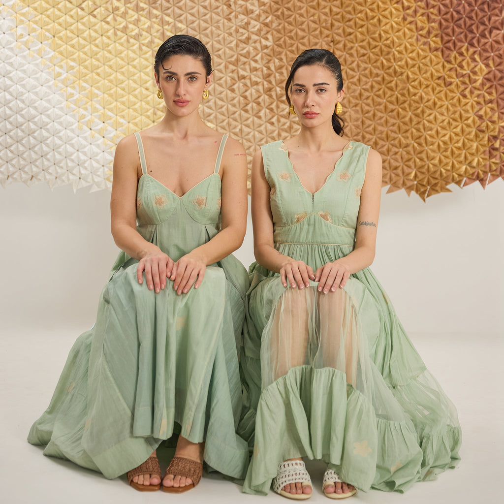 Mint Mellow by The Loom Art with Fluer De Code by The Loom Art, French Knots, Greent, Handwoven Cotton Silk at Kamakhyaa for sustainable fashion