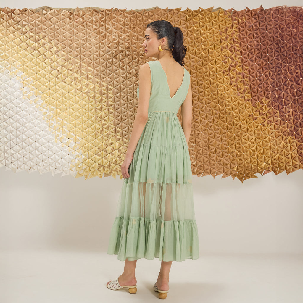 Mint Mellow by The Loom Art with Fluer De Code by The Loom Art, French Knots, Greent, Handwoven Cotton Silk at Kamakhyaa for sustainable fashion