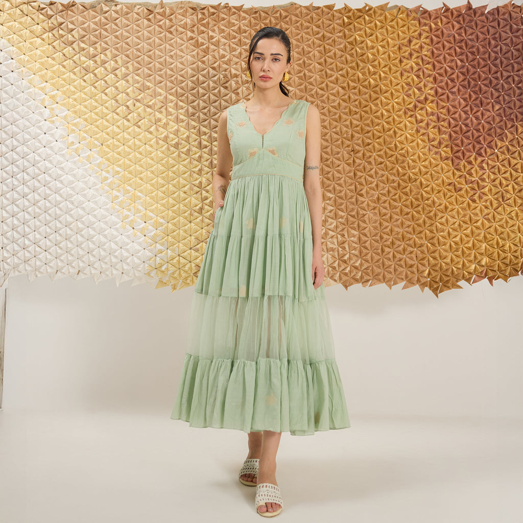Mint Mellow by The Loom Art with Fluer De Code by The Loom Art, French Knots, Greent, Handwoven Cotton Silk at Kamakhyaa for sustainable fashion
