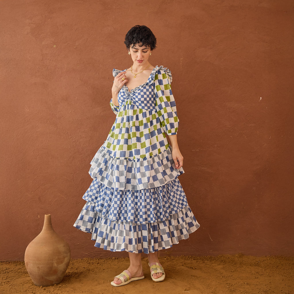 Azure Mosaic by Taro with Artisan made, Cotton Mulmul, Whispers of Summer by Taro at Kamakhyaa for sustainable fashion