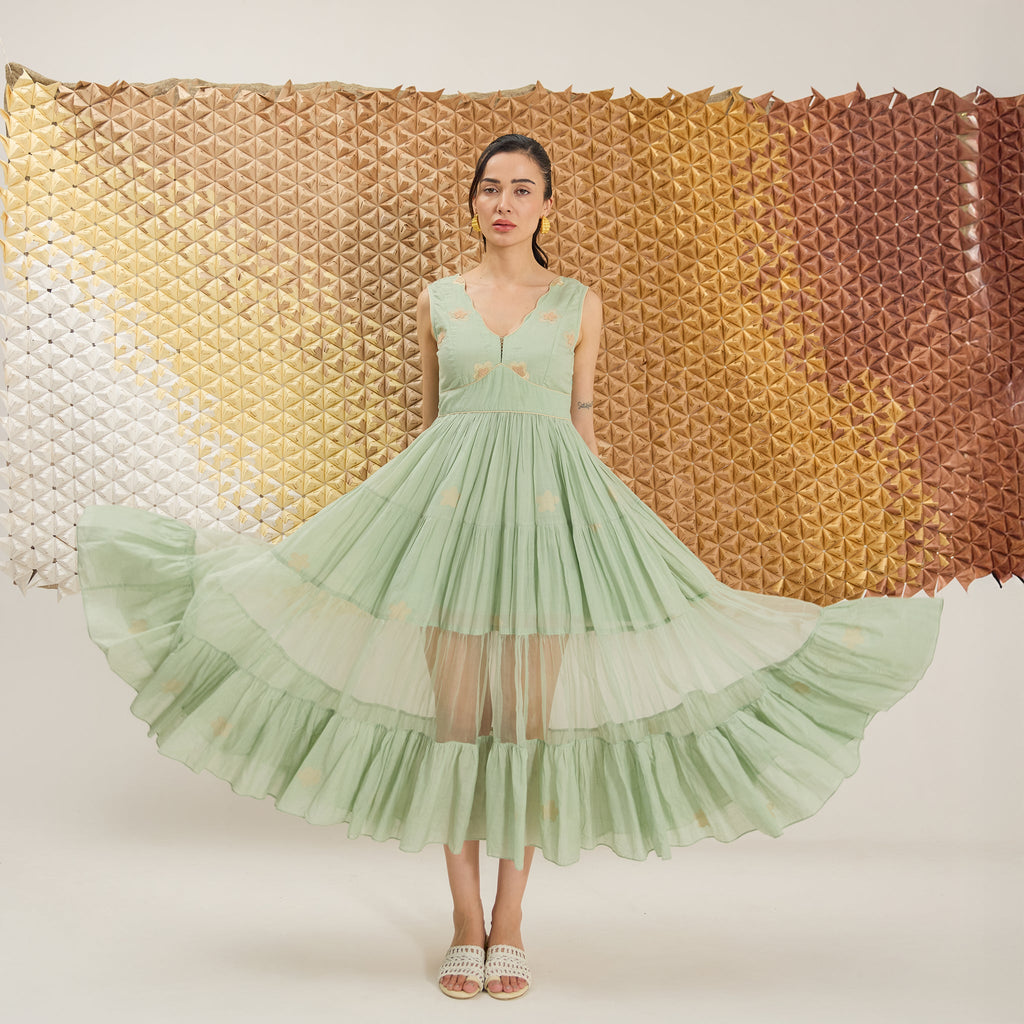 Mint Mellow by The Loom Art with Fluer De Code by The Loom Art, French Knots, Greent, Handwoven Cotton Silk at Kamakhyaa for sustainable fashion