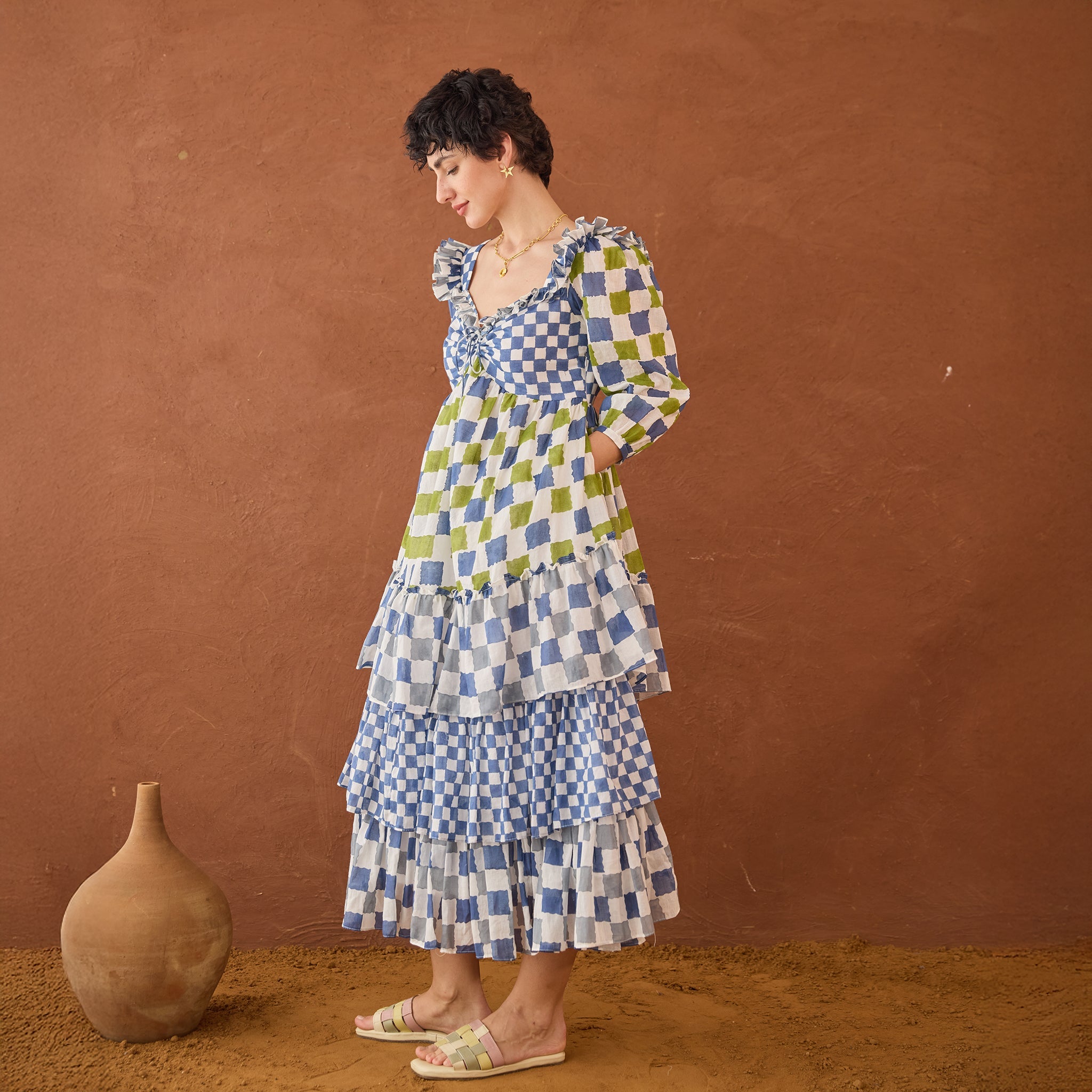 Azure Mosaic by Taro with Artisan made, Cotton Mulmul, Whispers of Summer by Taro at Kamakhyaa for sustainable fashion