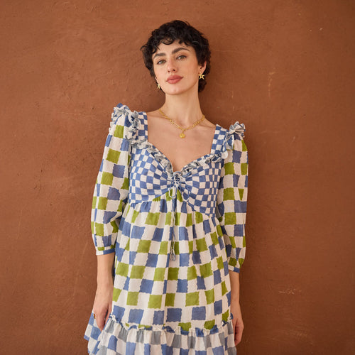 Azure Mosaic by Taro with Artisan made, Cotton Mulmul, Whispers of Summer by Taro at Kamakhyaa for sustainable fashion