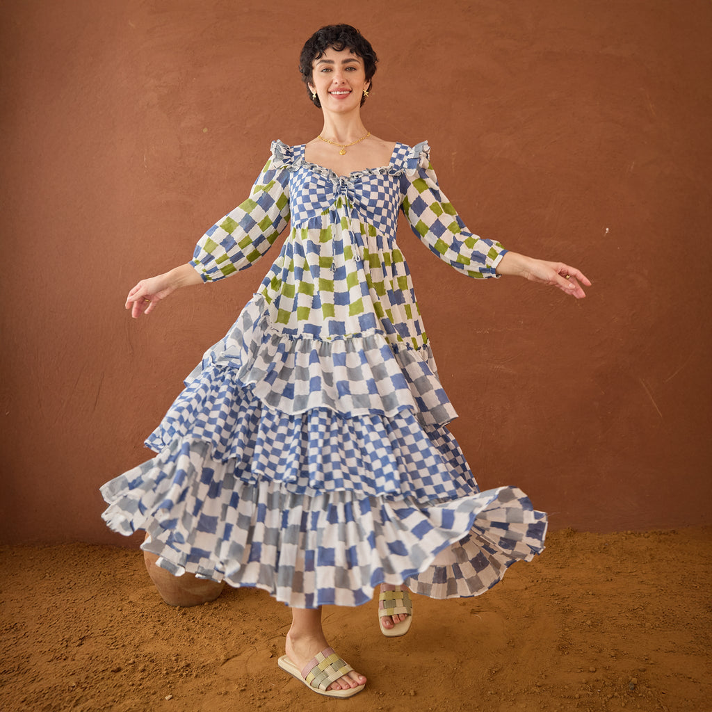 Azure Mosaic by Taro with Artisan made, Cotton Mulmul, Whispers of Summer by Taro at Kamakhyaa for sustainable fashion