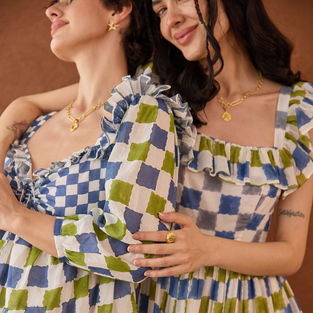 Azure Mosaic by Taro with Artisan made, Cotton Mulmul, Whispers of Summer by Taro at Kamakhyaa for sustainable fashion