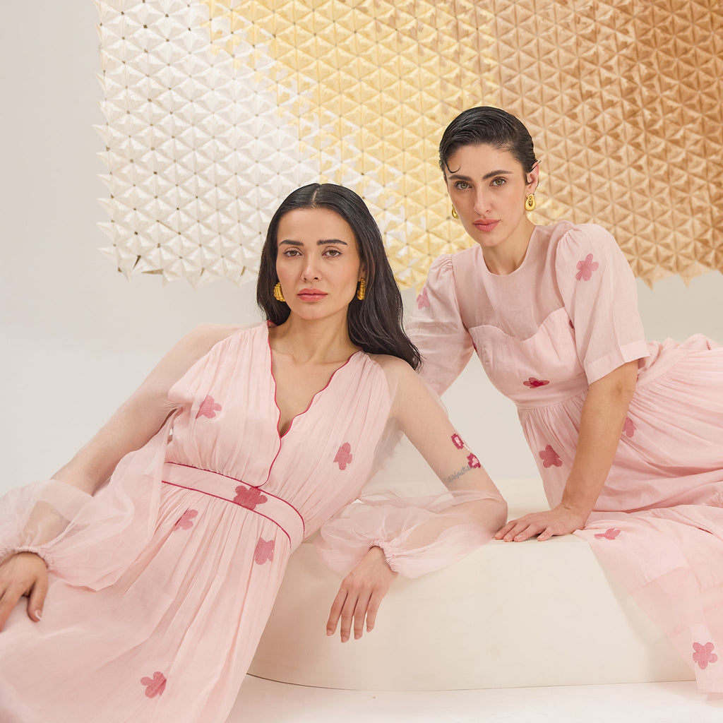 Blossom Blush by The Loom Art with A line Dresses, Artisan made, Eco friendly, Fluer De Code by The Loom Art, Hand Embroidered, Handwoven, Handwoven Cotton Silk, Pink at Kamakhyaa for sustainable fashion