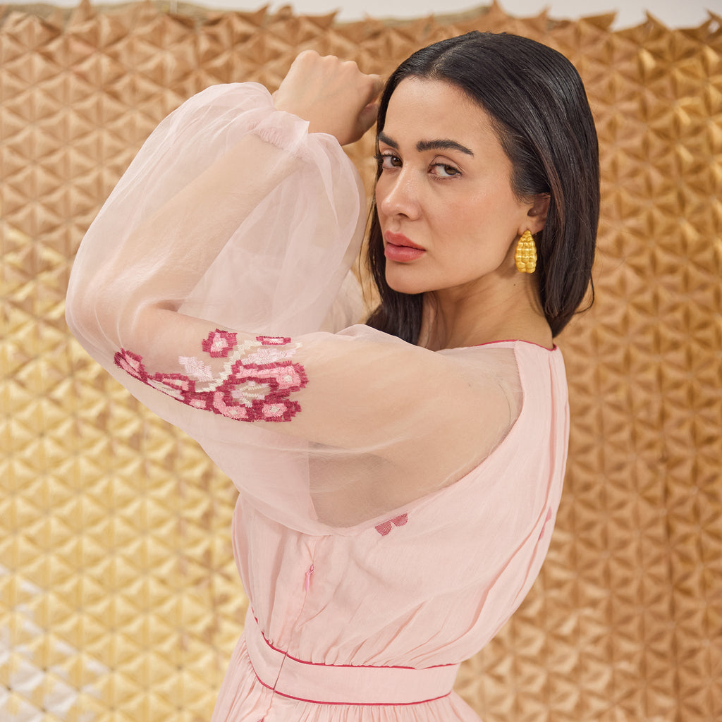 Blossom Blush by The Loom Art with A line Dresses, Artisan made, Eco friendly, Fluer De Code by The Loom Art, Hand Embroidered, Handwoven, Handwoven Cotton Silk, Pink at Kamakhyaa for sustainable fashion