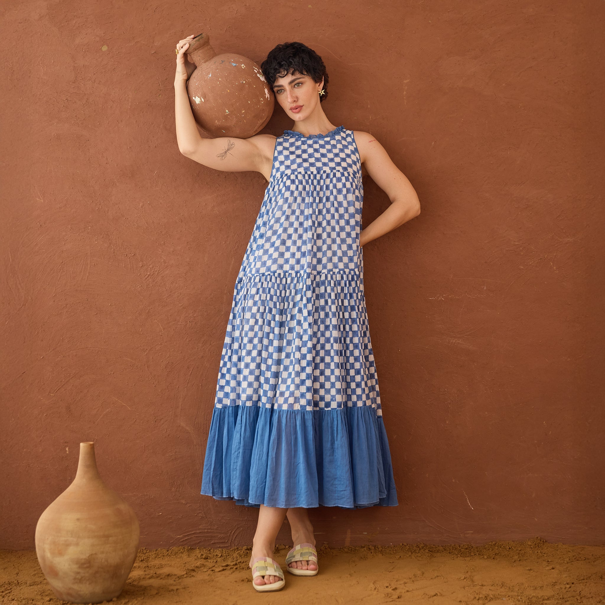 Breezy Blues by Taro with Artisan made, Cotton Mulmul, Whispers of Summer by Taro at Kamakhyaa for sustainable fashion