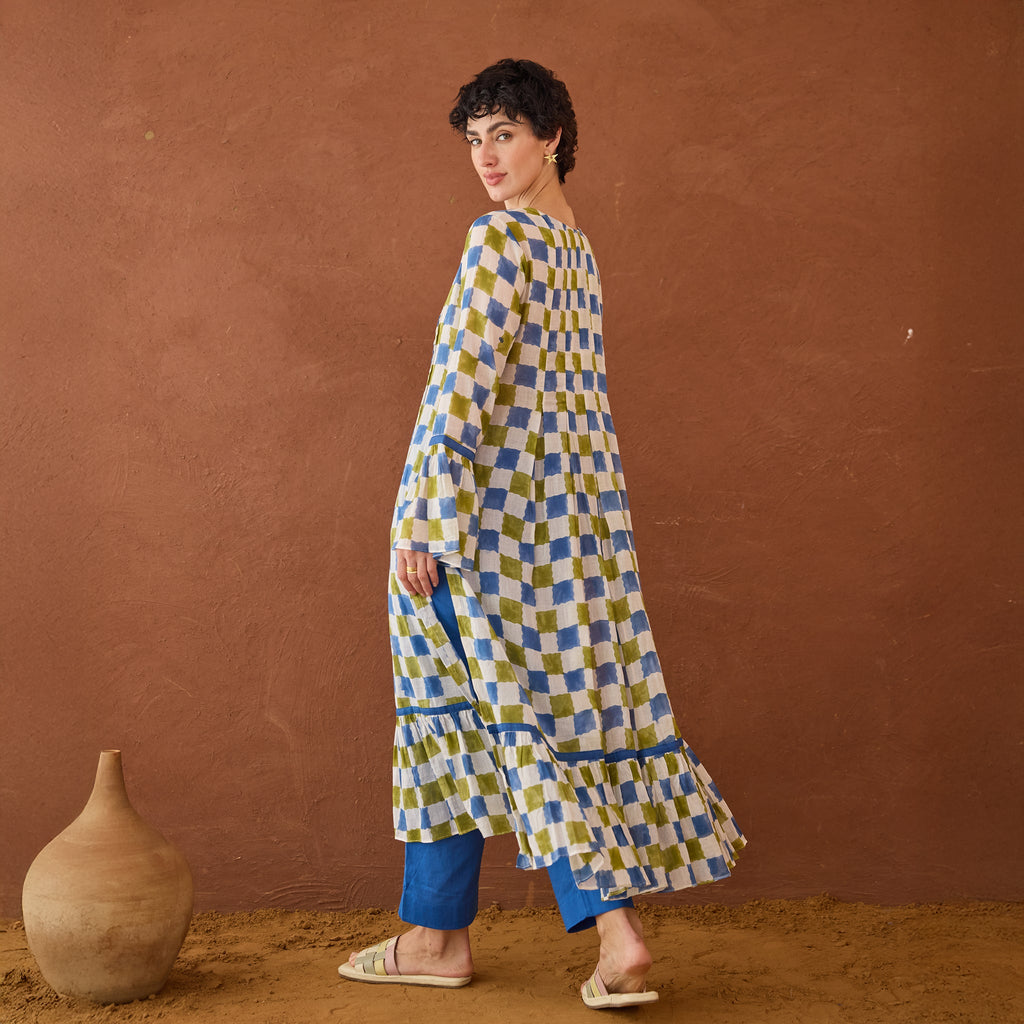 Cloudburst Plaid by Taro with Artisan made, Cotton Mulmul, Whispers of Summer by Taro at Kamakhyaa for sustainable fashion