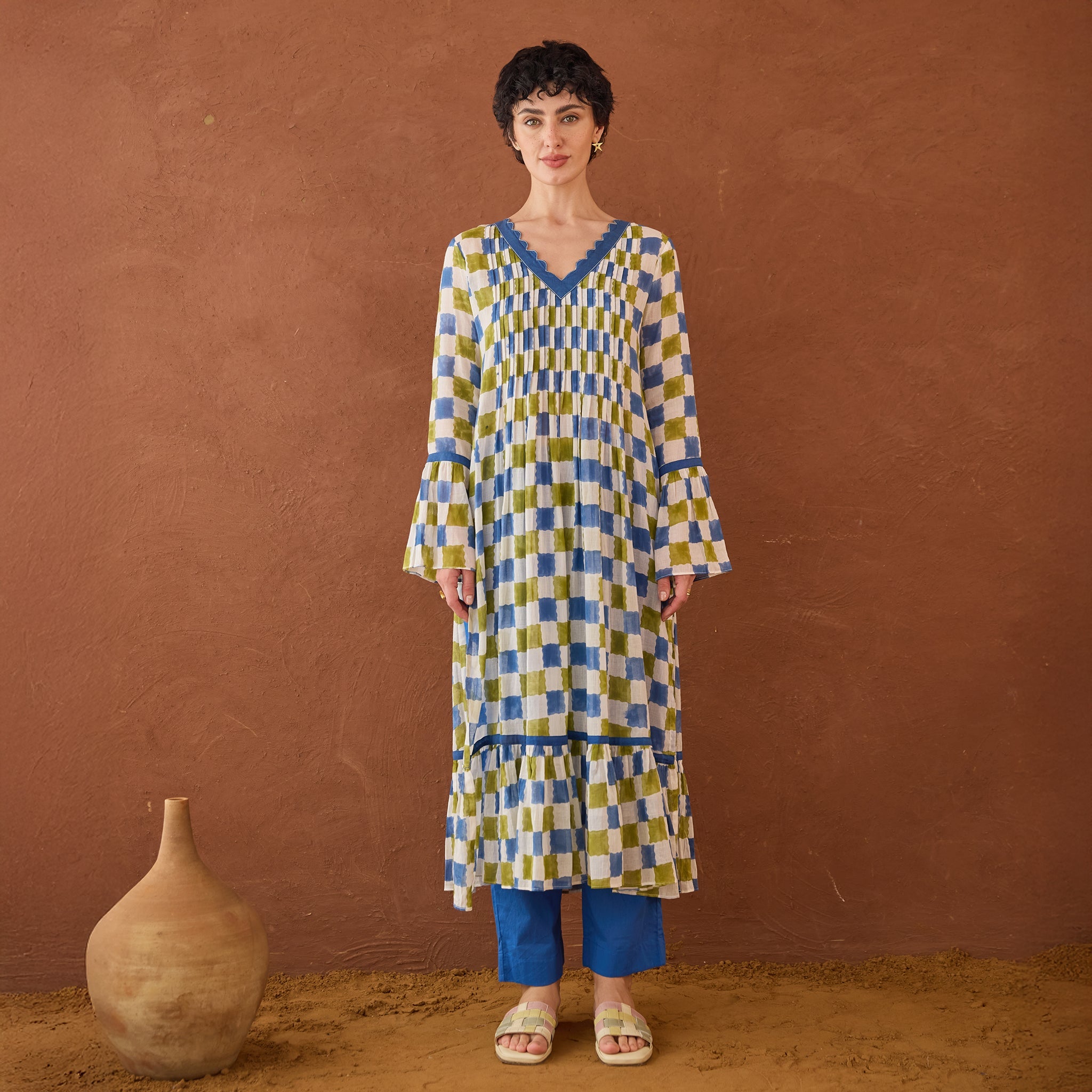 Cloudburst Plaid by Taro with Artisan made, Cotton Mulmul, Whispers of Summer by Taro at Kamakhyaa for sustainable fashion